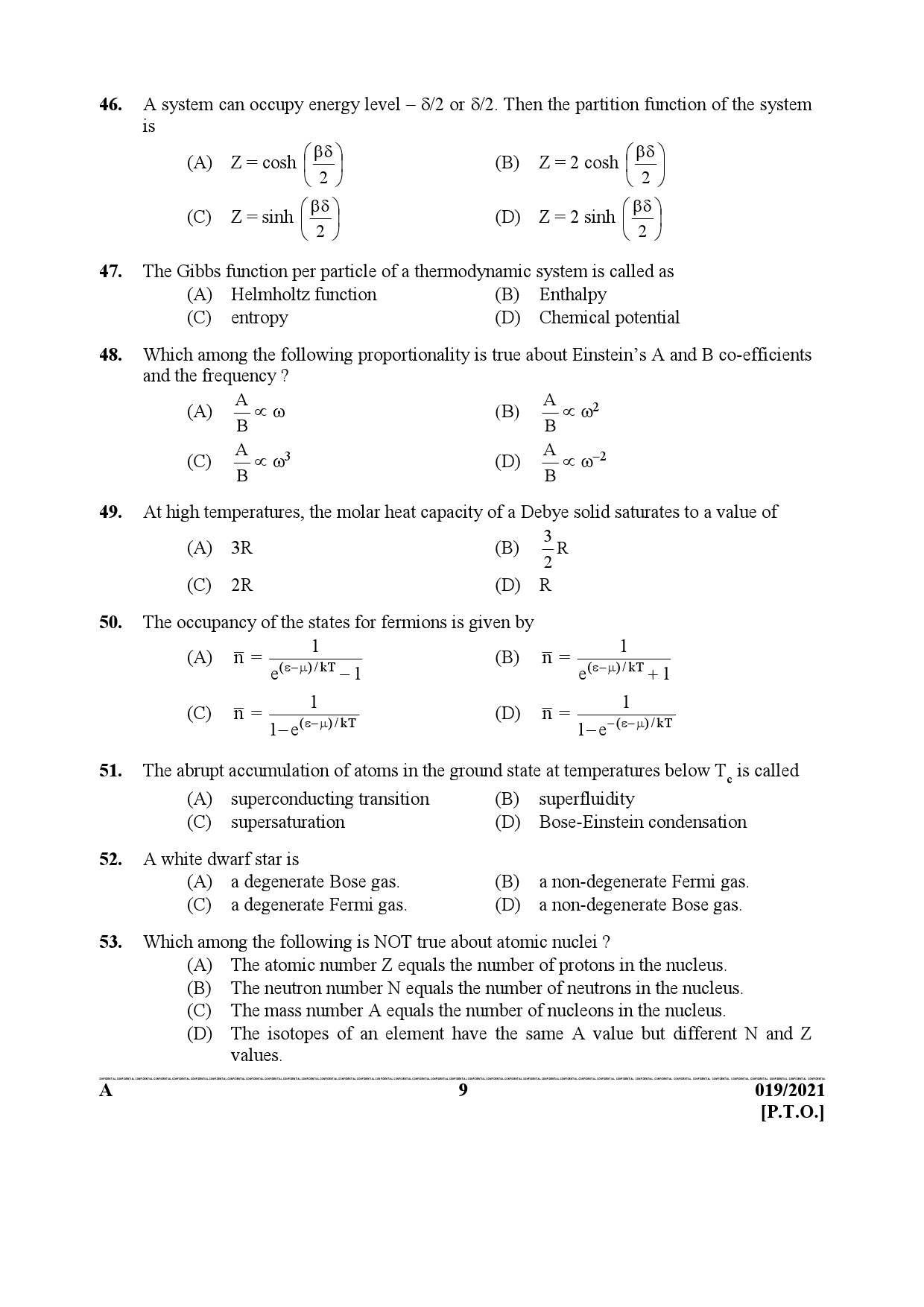 KPSC Scientific Officer Physics Exam 2021 Code 0192021 8