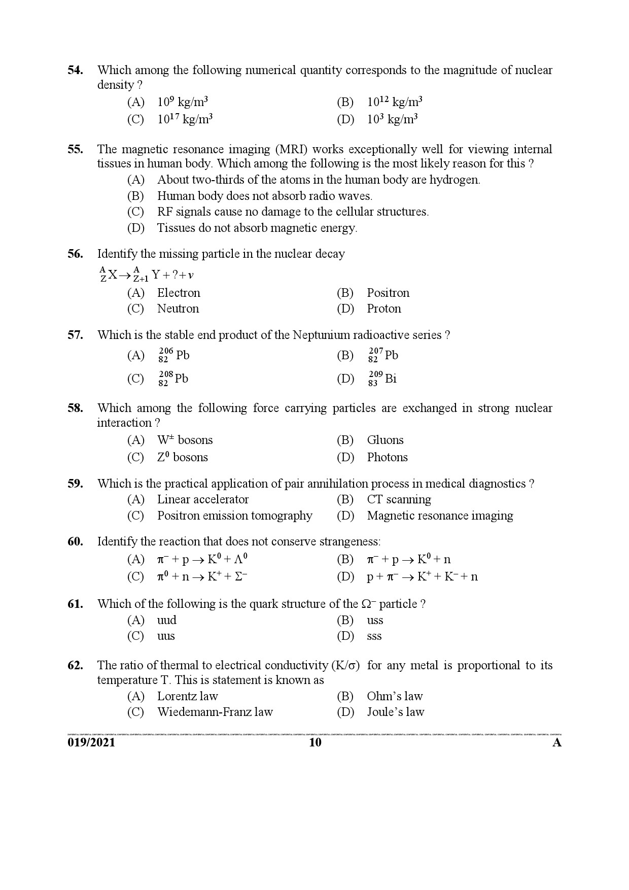 KPSC Scientific Officer Physics Exam 2021 Code 0192021 9