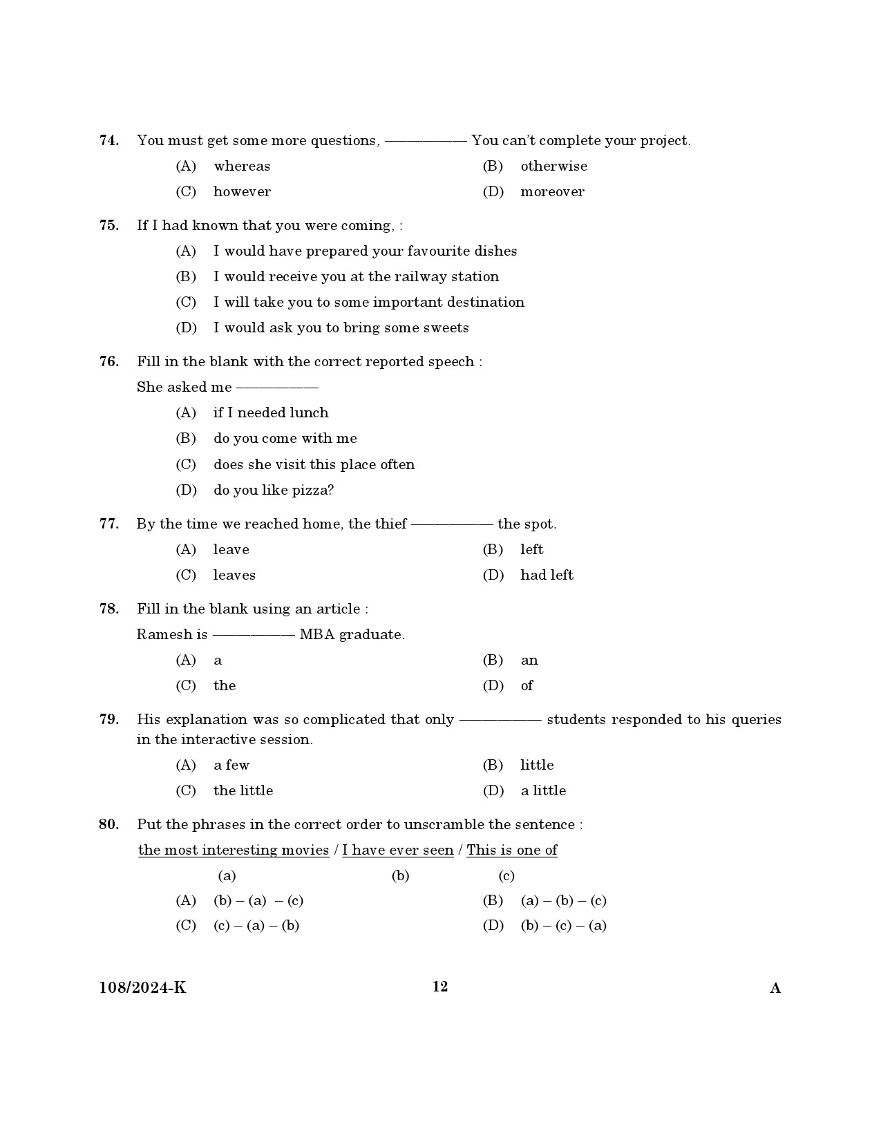 KPSC Steno Typist Kannada Exam 2024 Code 108 2024 K 10