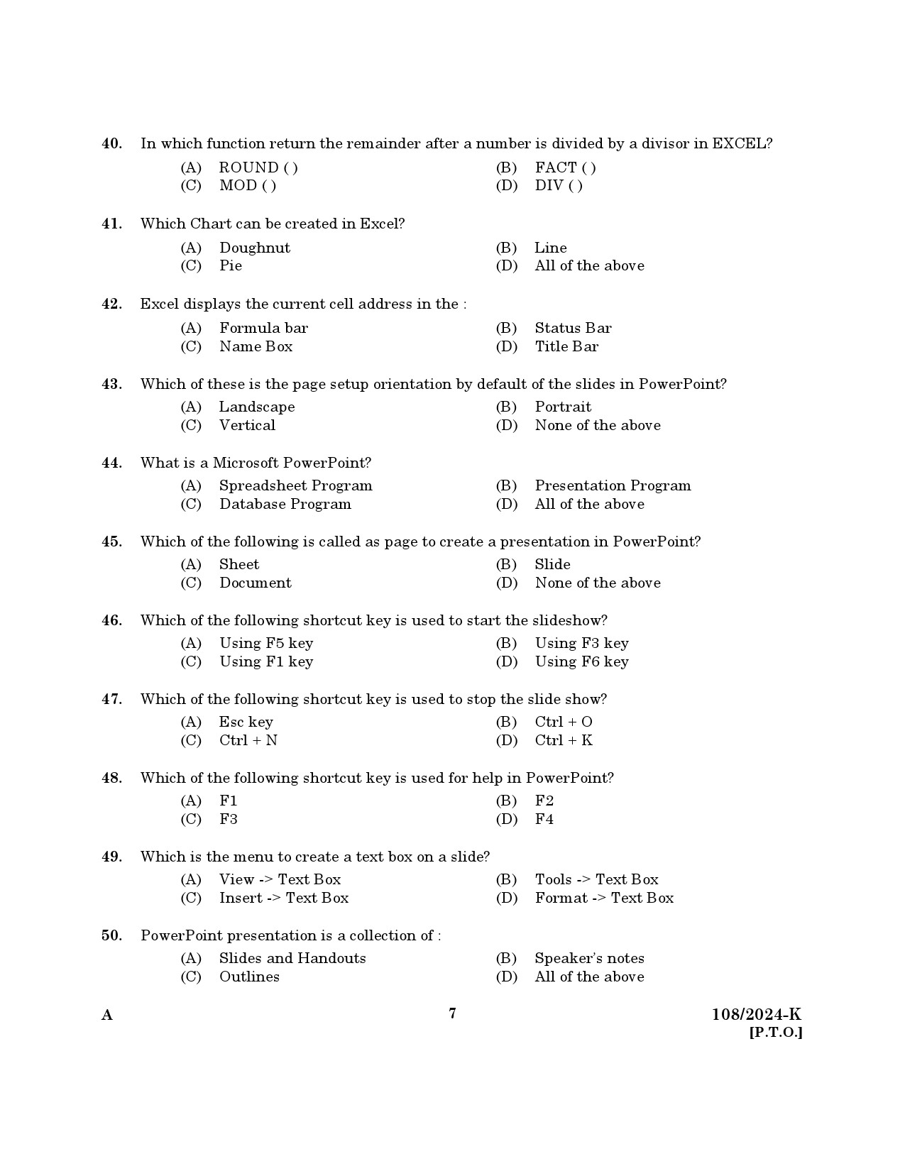 KPSC Steno Typist Kannada Exam 2024 Code 108 2024 K 5