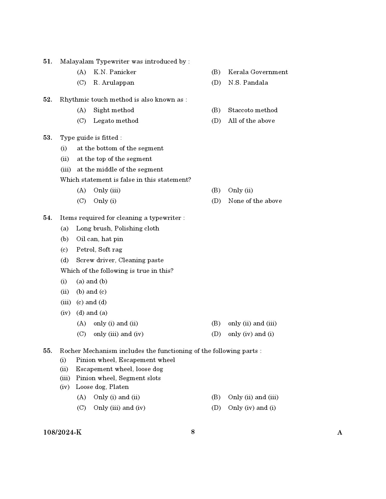 KPSC Steno Typist Kannada Exam 2024 Code 108 2024 K 6