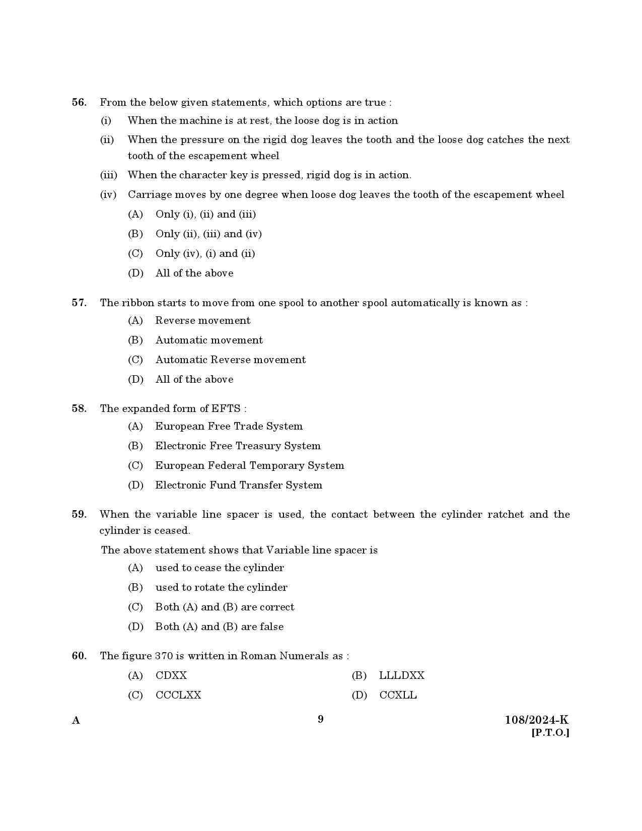 KPSC Steno Typist Kannada Exam 2024 Code 108 2024 K 7