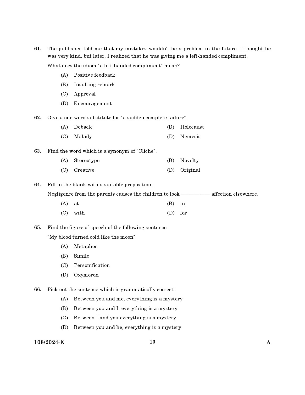 KPSC Steno Typist Kannada Exam 2024 Code 108 2024 K 8