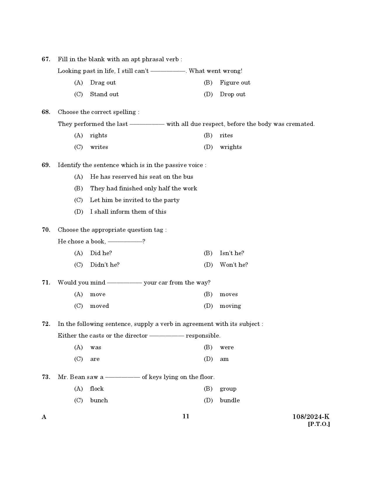 KPSC Steno Typist Kannada Exam 2024 Code 108 2024 K 9