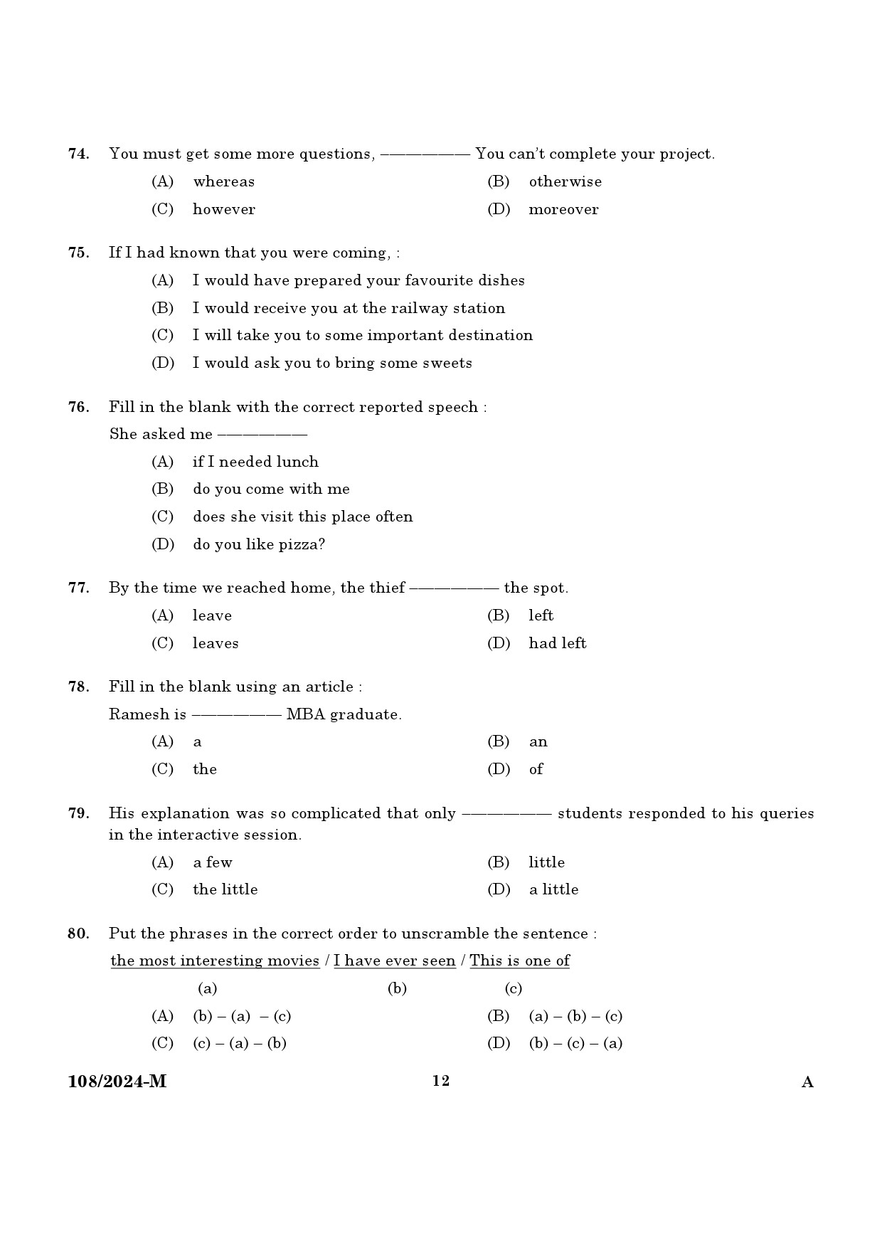 KPSC Steno Typist Malayalam Exam 2024 Code 108 2024 M 10