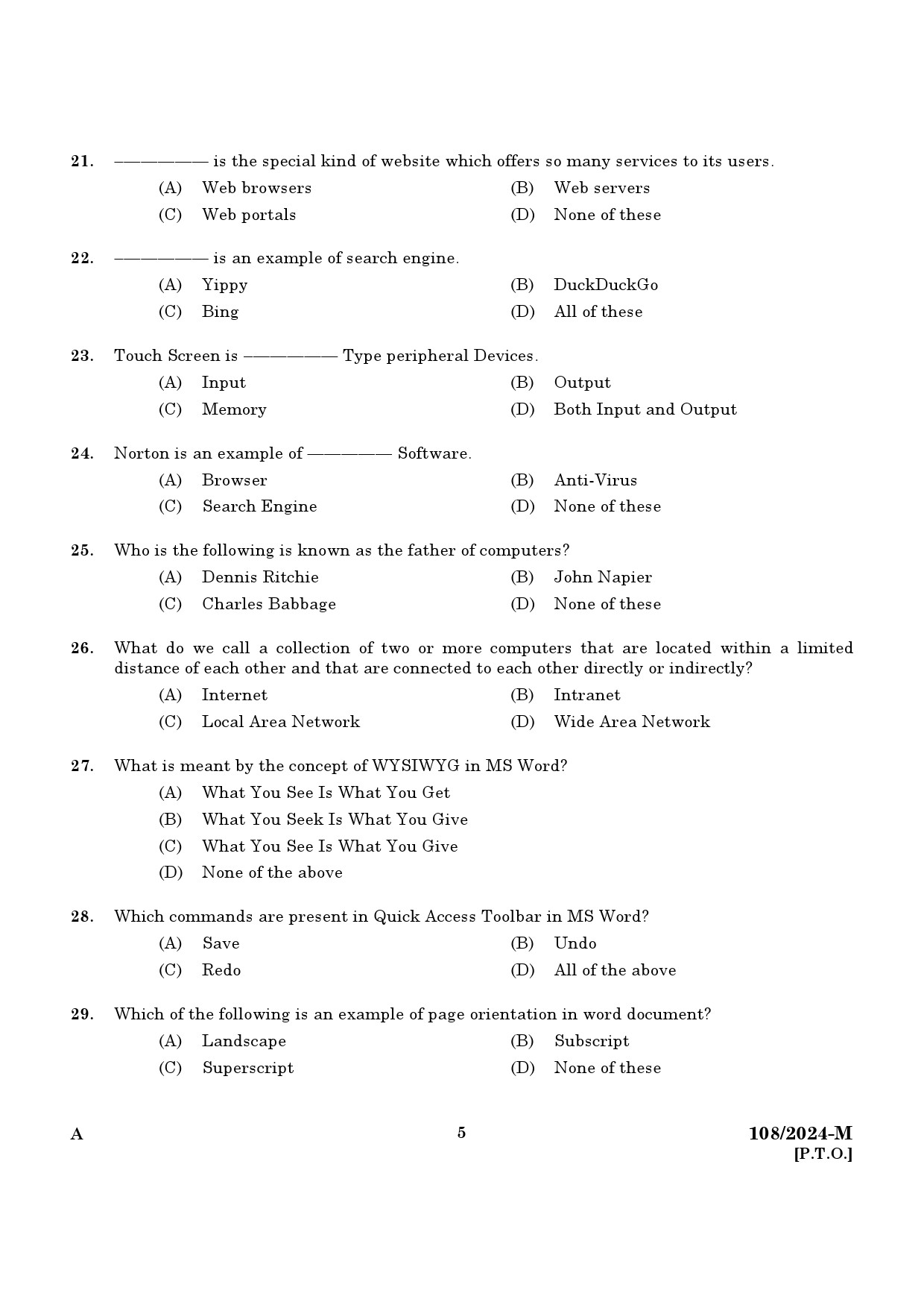 KPSC Steno Typist Malayalam Exam 2024 Code 108 2024 M 3