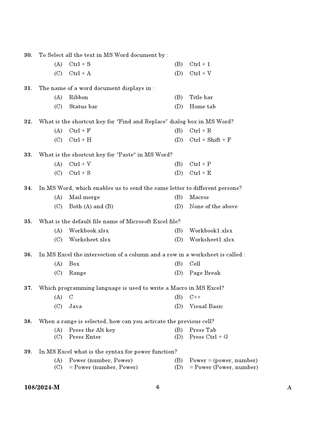 KPSC Steno Typist Malayalam Exam 2024 Code 108 2024 M 4