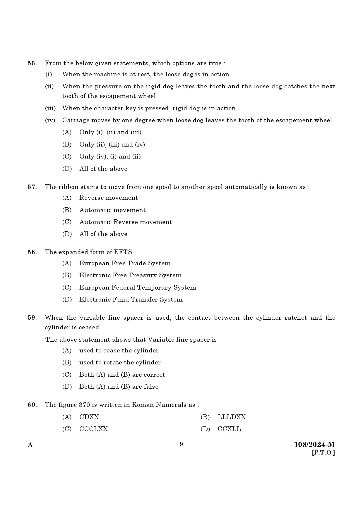 KPSC Steno Typist Malayalam Exam 2024 Code 108 2024 M 7