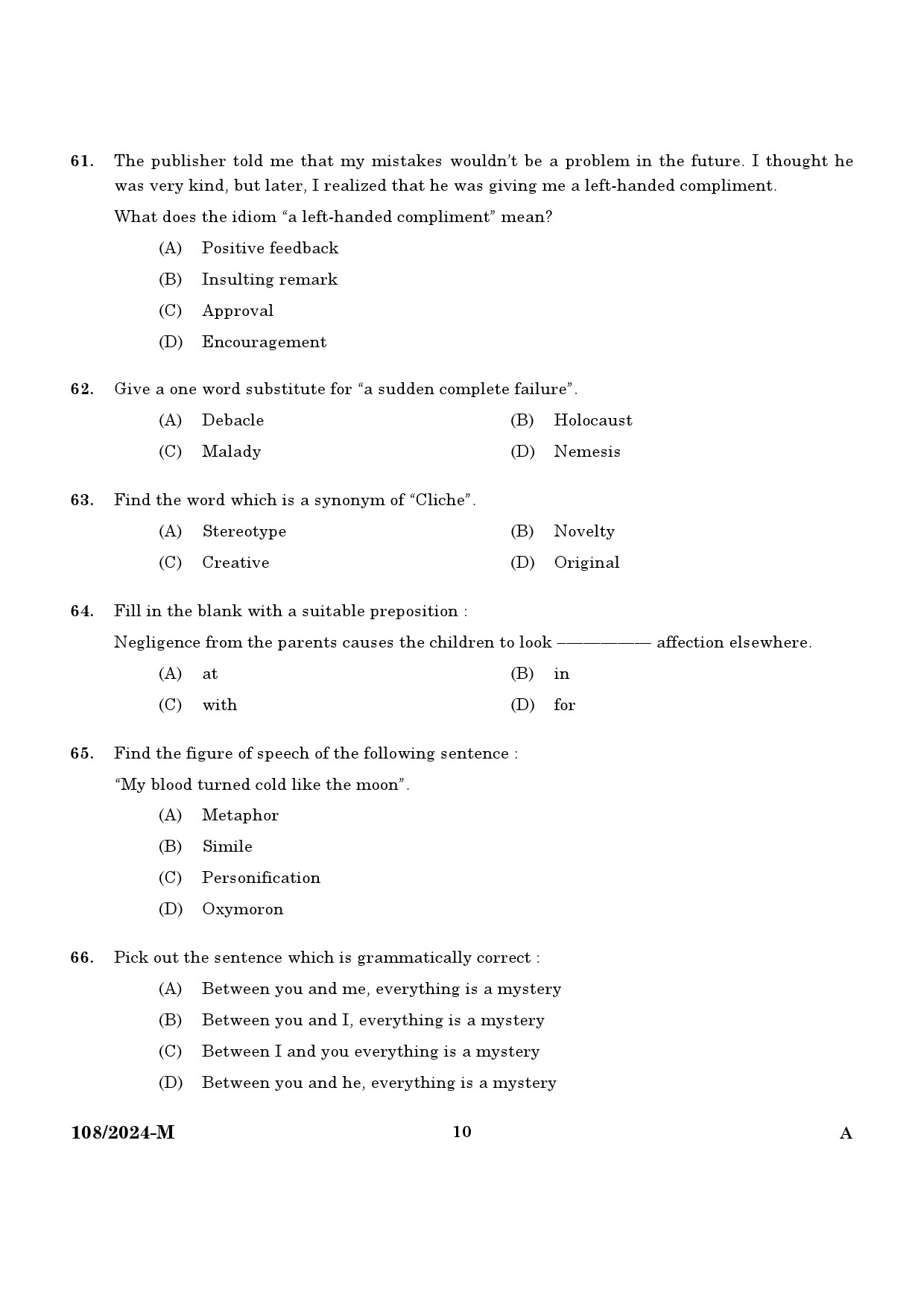 KPSC Steno Typist Malayalam Exam 2024 Code 108 2024 M 8