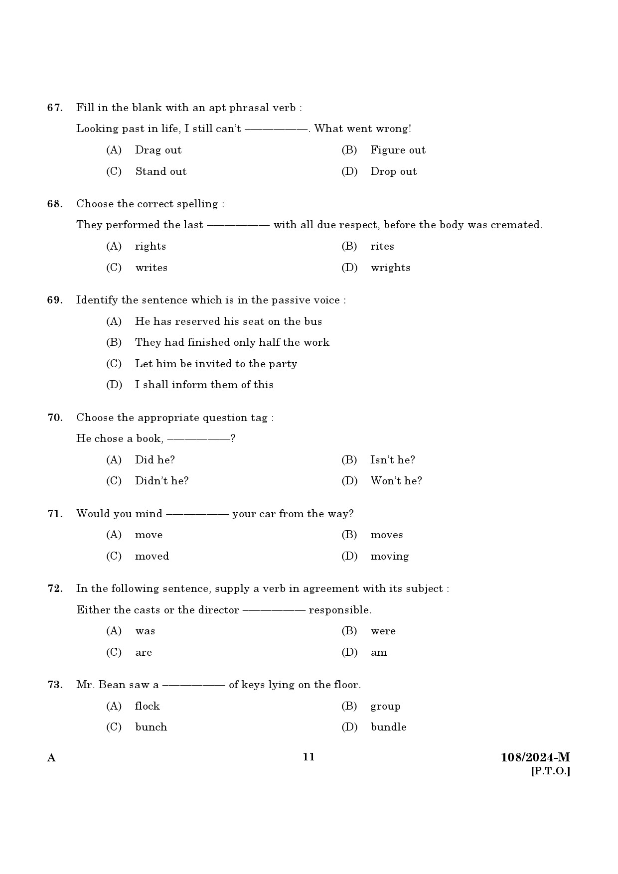 KPSC Steno Typist Malayalam Exam 2024 Code 108 2024 M 9