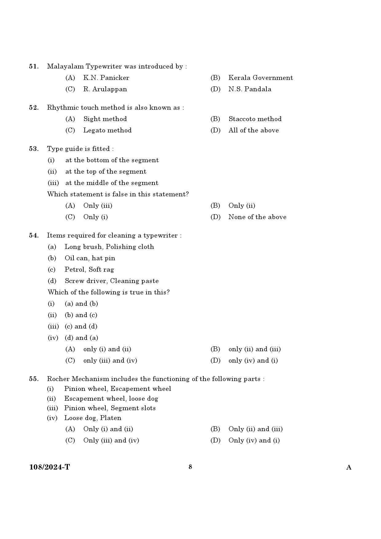 KPSC Steno Typist Tamil Exam 2024 Code 108 2024 T 6