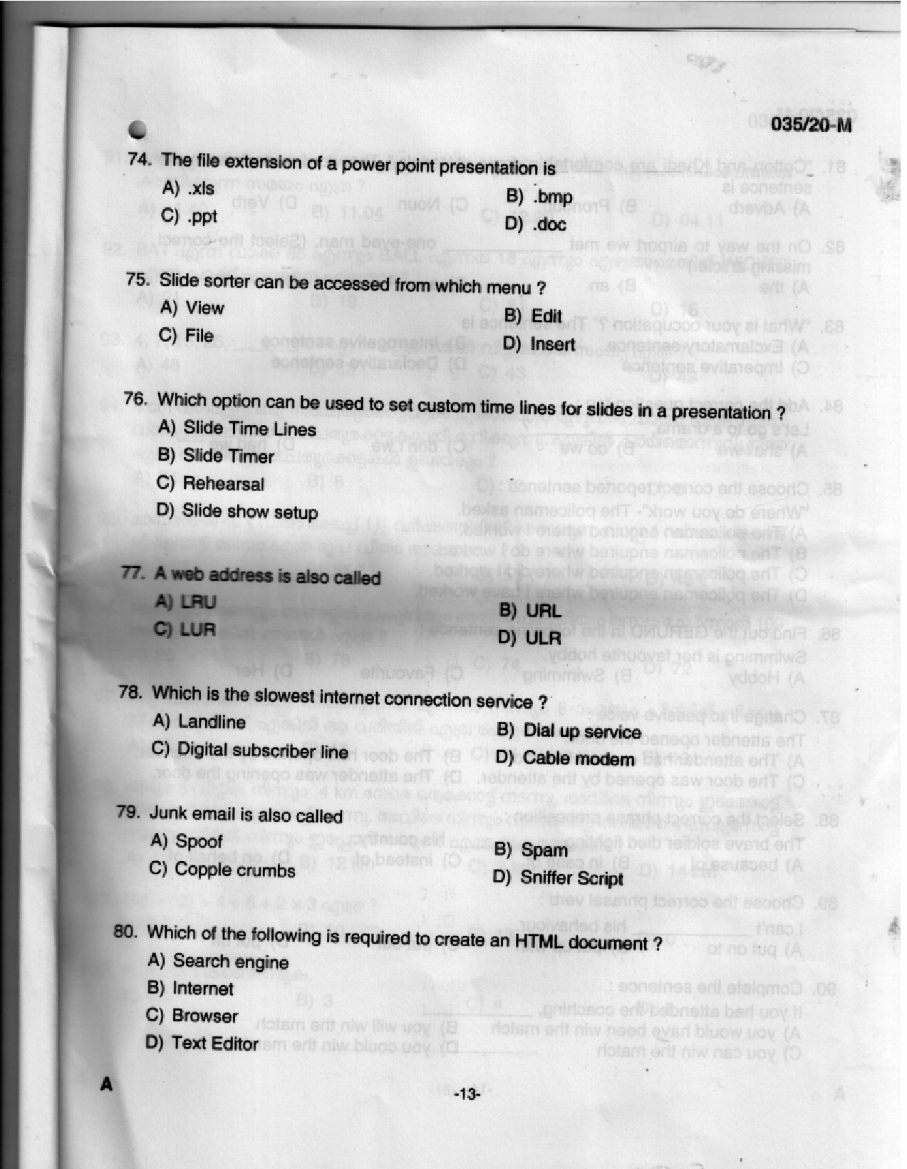 KPSC Stenographer Malayalam Exam 2020 Code 0352020 M 11