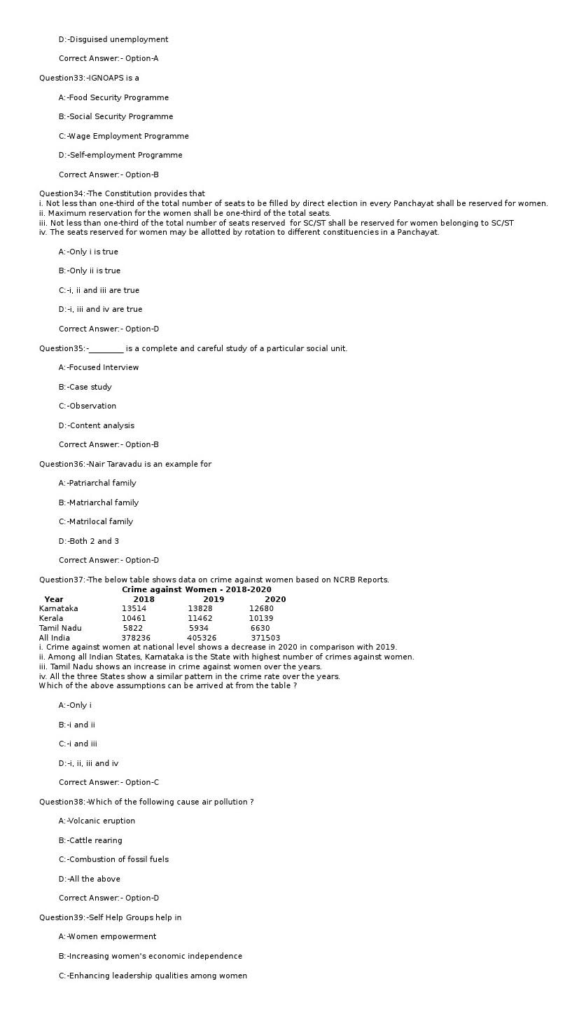 KPSC ICDS Supervisor Exam 2021 Code 32022OL 5