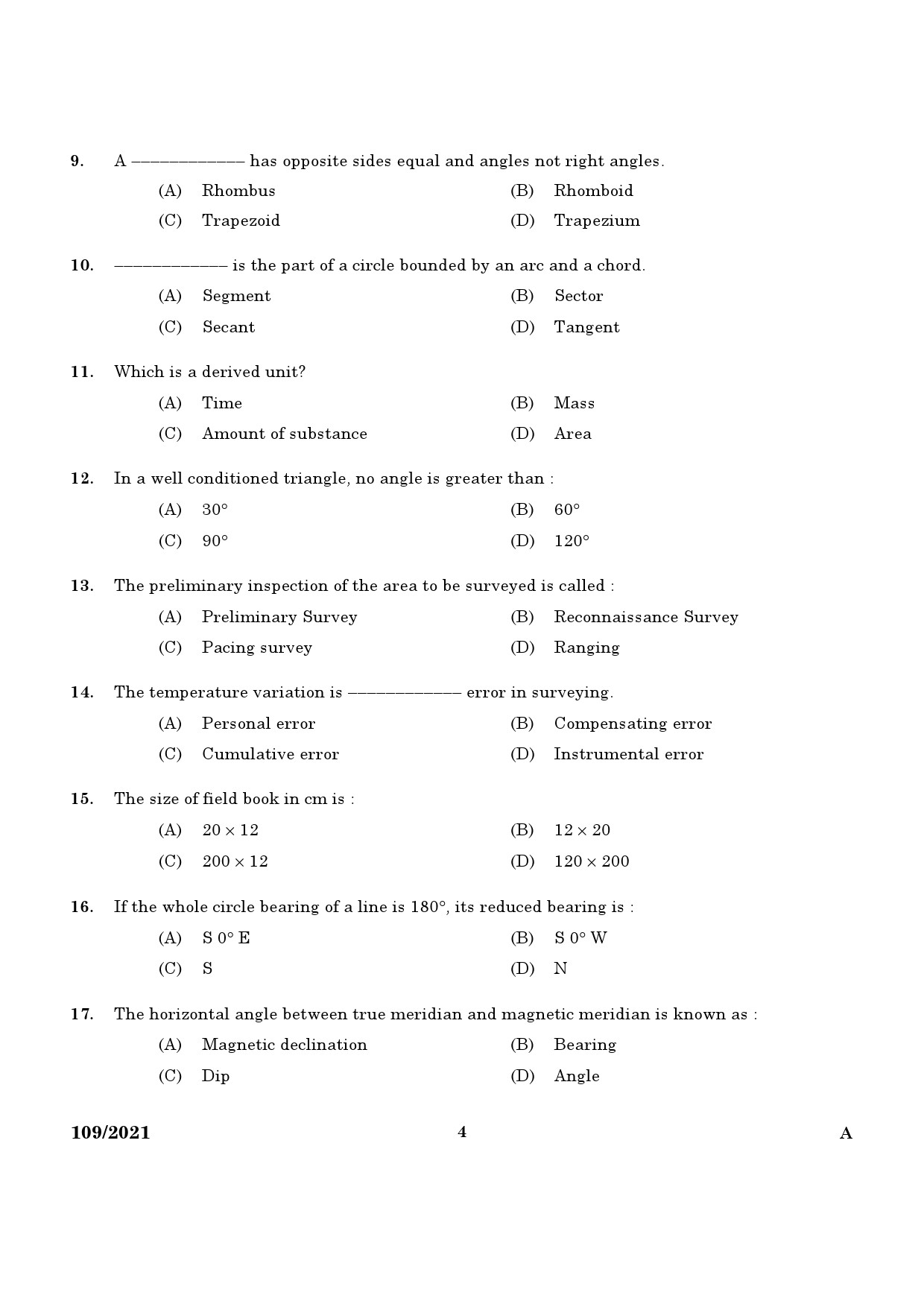 KPSC Planning Surveyor Grade II Exam 2021 Code 1092021 2