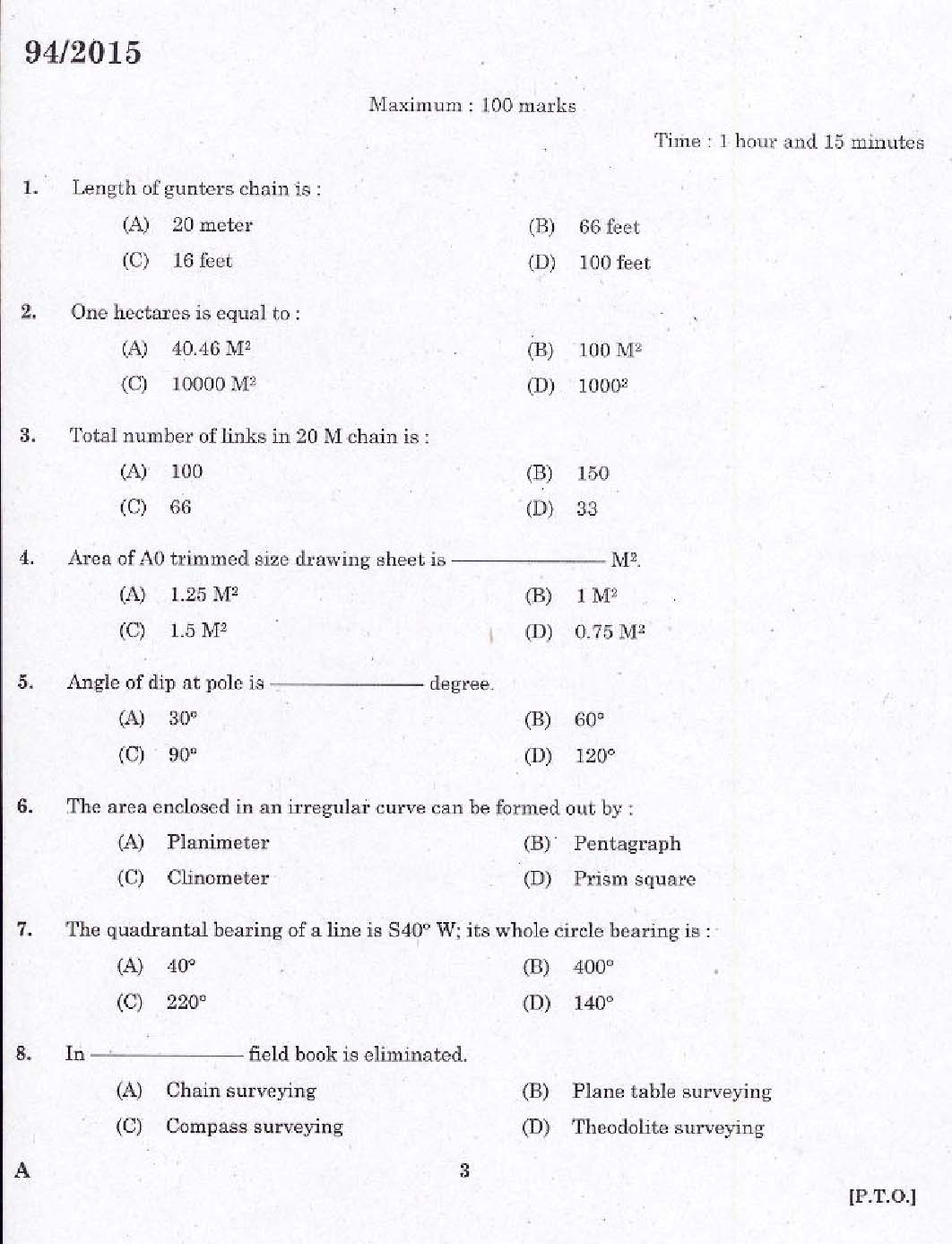 KPSC Surveyor Grade II Exam 2015 Code 0942015 1