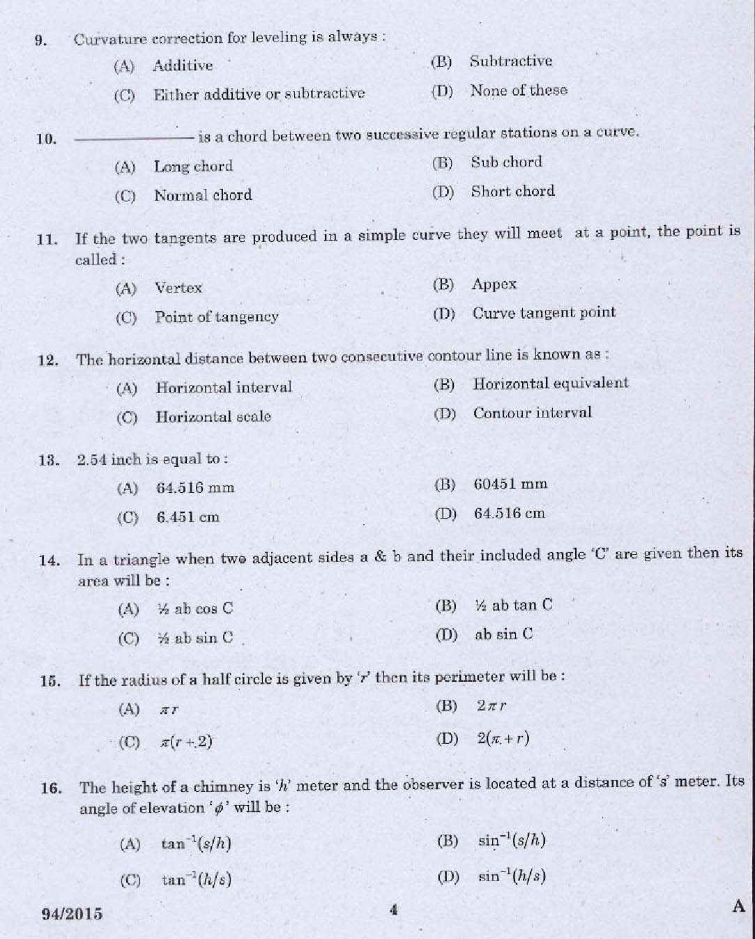 KPSC Surveyor Grade II Exam 2015 Code 0942015 2