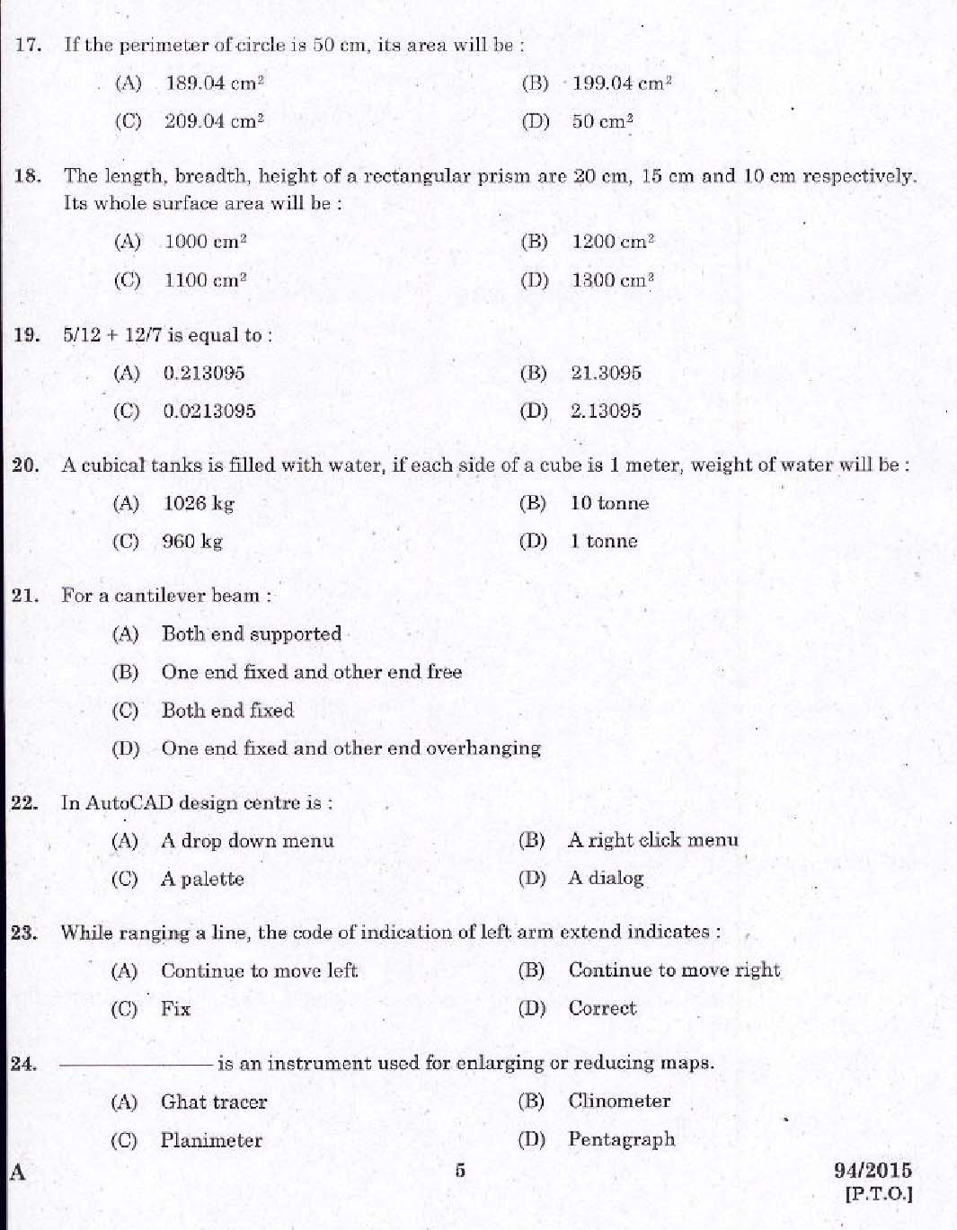 KPSC Surveyor Grade II Exam 2015 Code 0942015 3