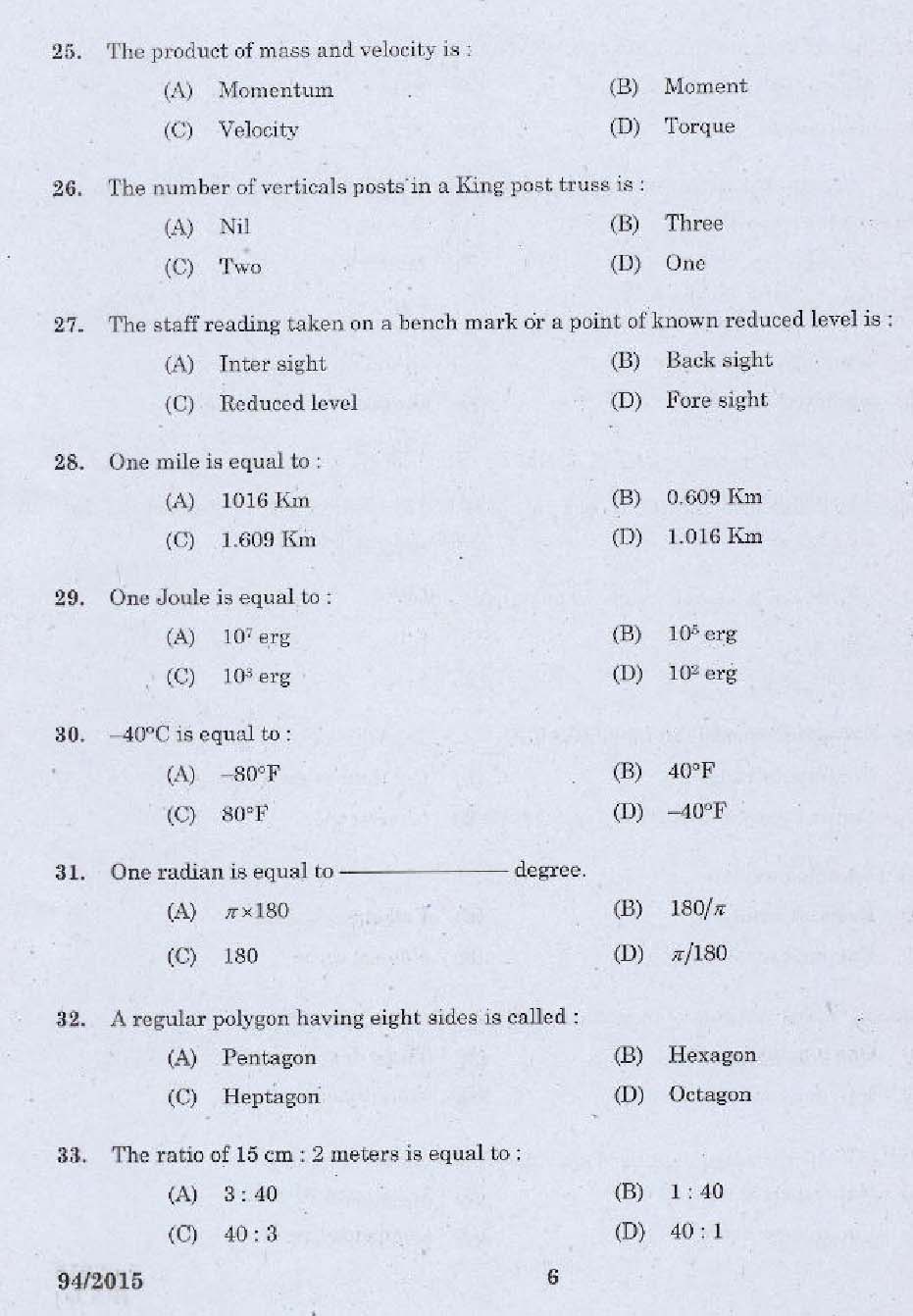 KPSC Surveyor Grade II Exam 2015 Code 0942015 4