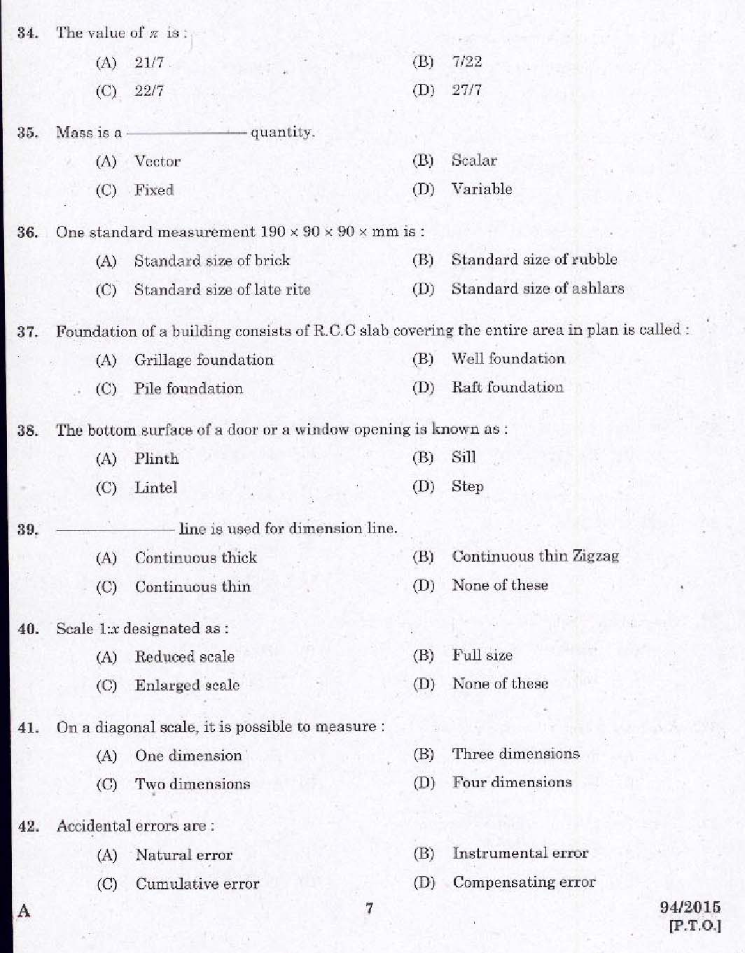 KPSC Surveyor Grade II Exam 2015 Code 0942015 5