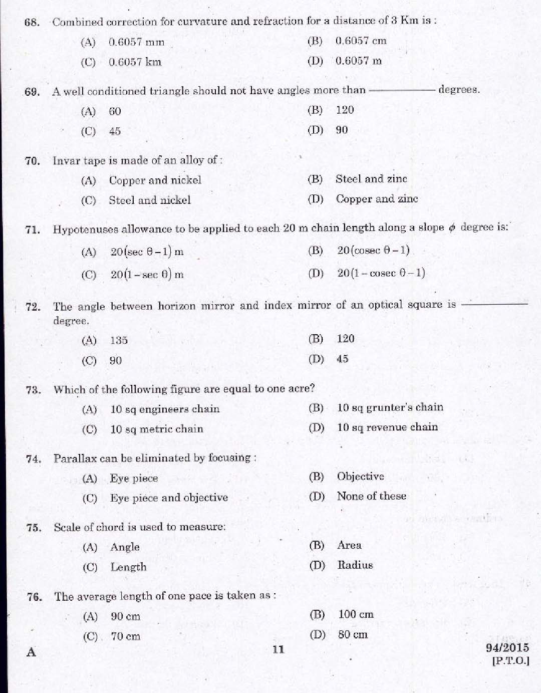 KPSC Surveyor Grade II Exam 2015 Code 0942015 9