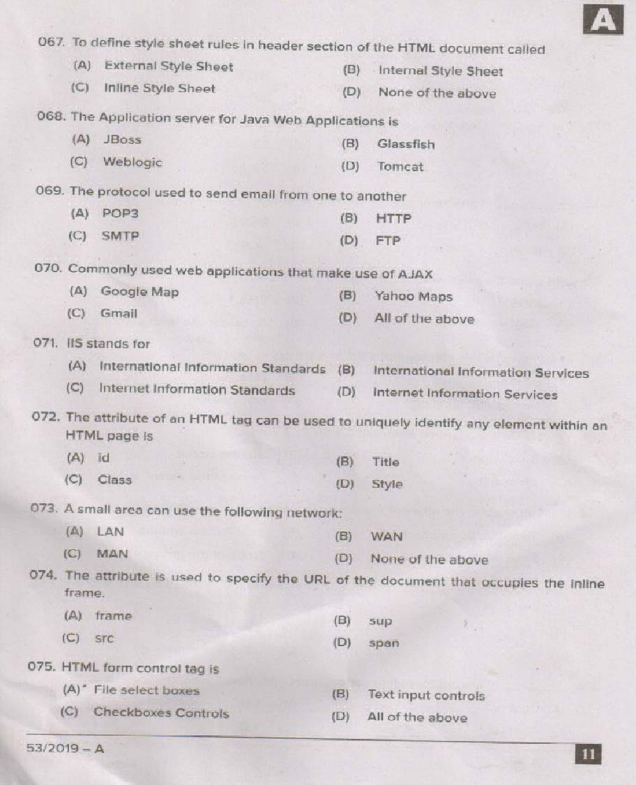 KPSC System Analyst Exam 2019 Code 532019 10