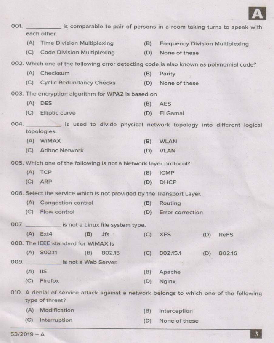 KPSC System Analyst Exam 2019 Code 532019 2