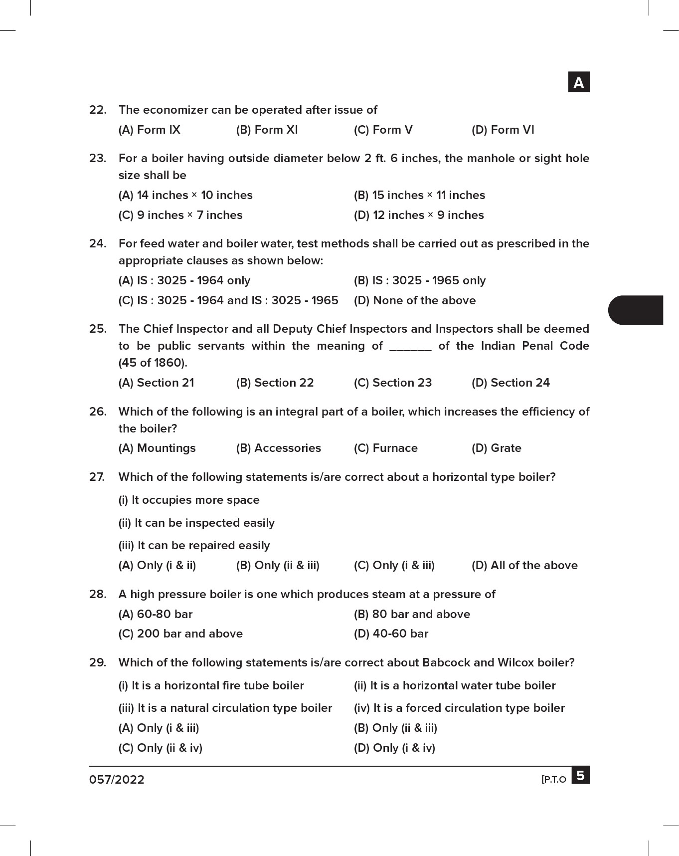 KPSC Technician Grade II Boiler Operator Exam 2022 Code 0572022 4