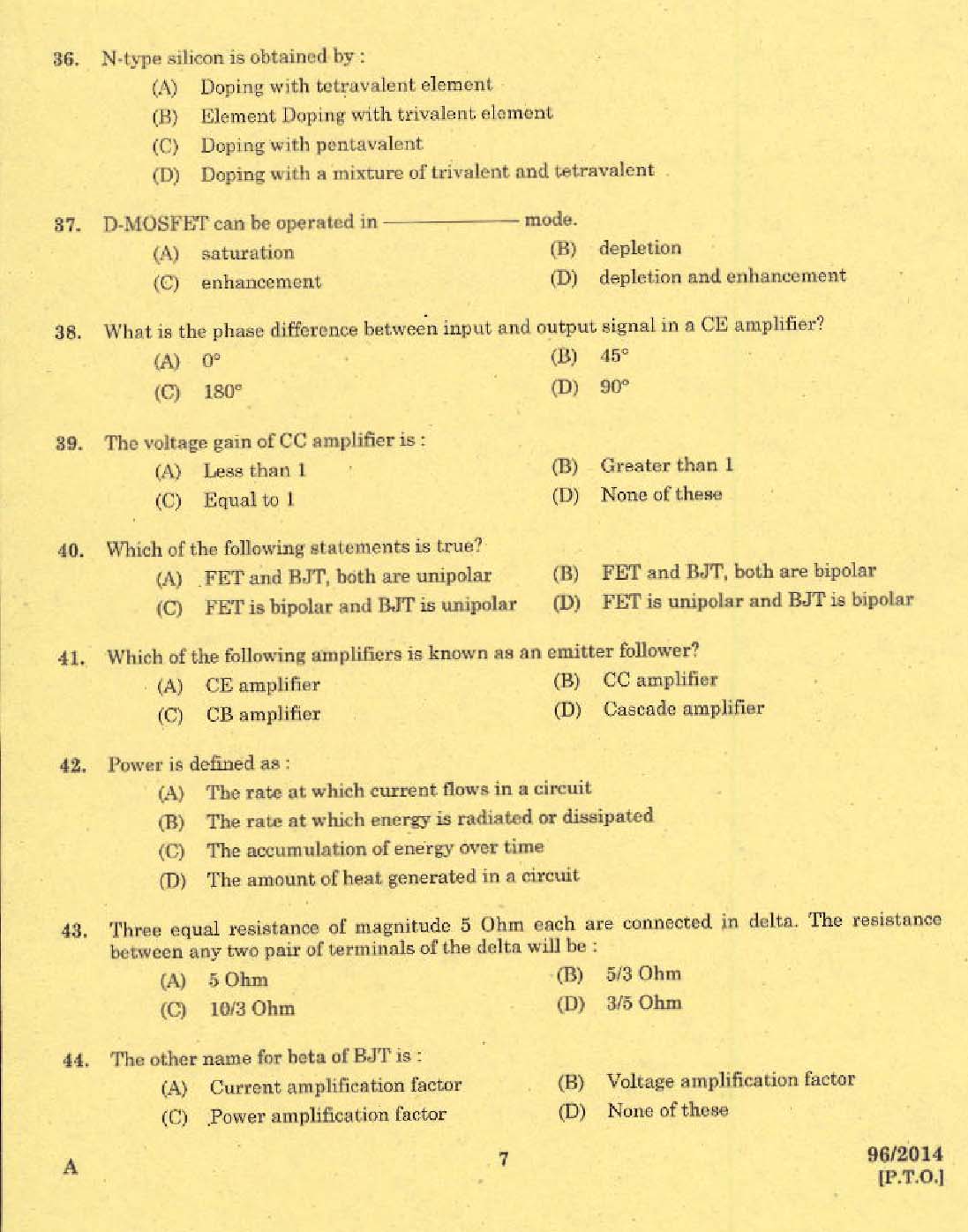 KPSC Technician Grade II Electronics Exam 2014 Code 962014 5