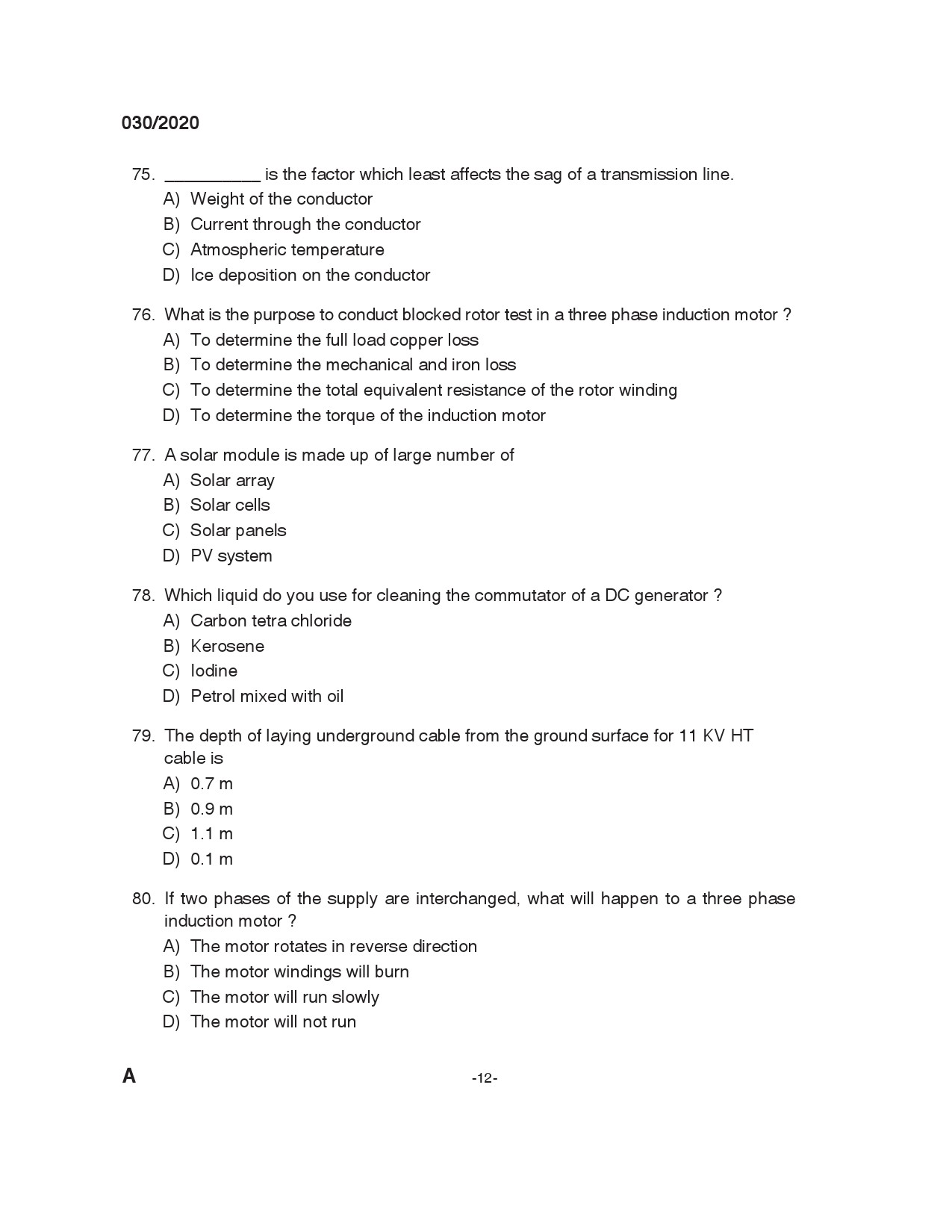 KPSC Technician Grade II Electrician Exam 2020 Code 0302020 11