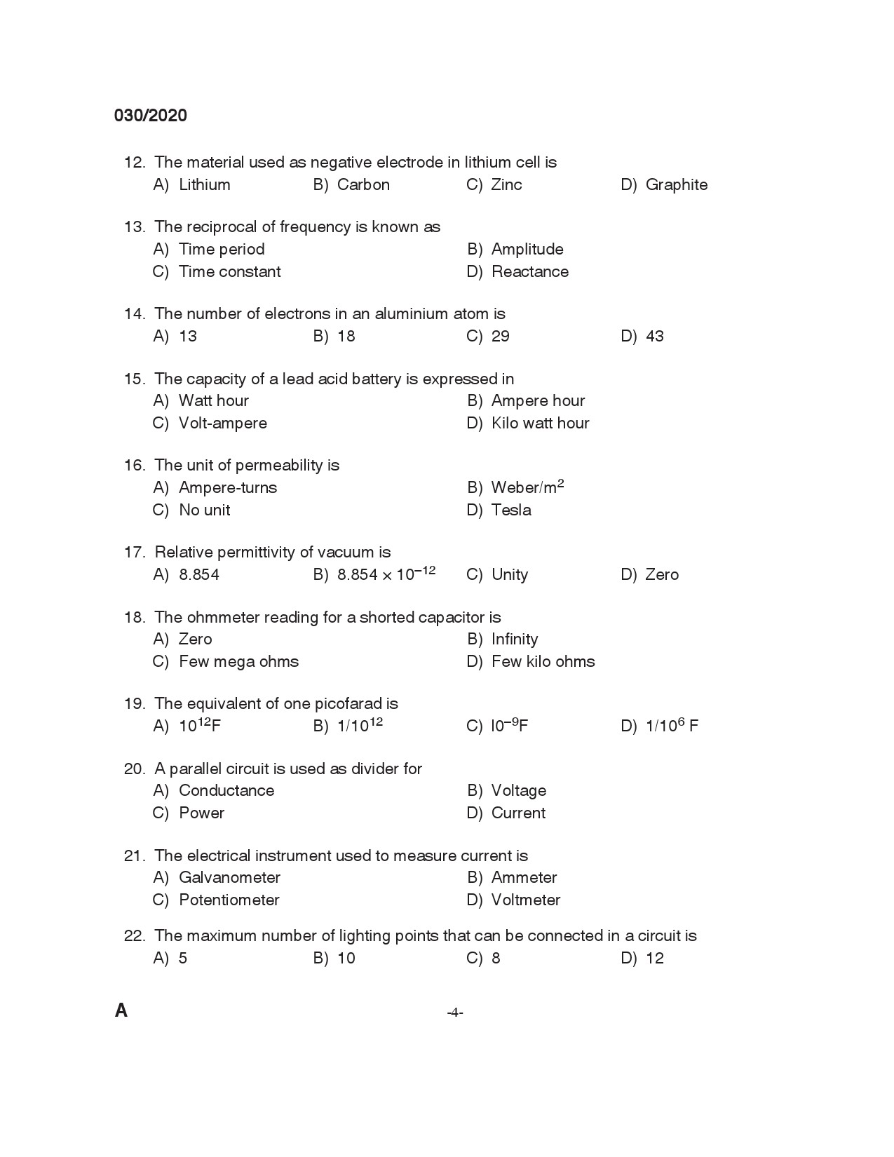 KPSC Technician Grade II Electrician Exam 2020 Code 0302020 3