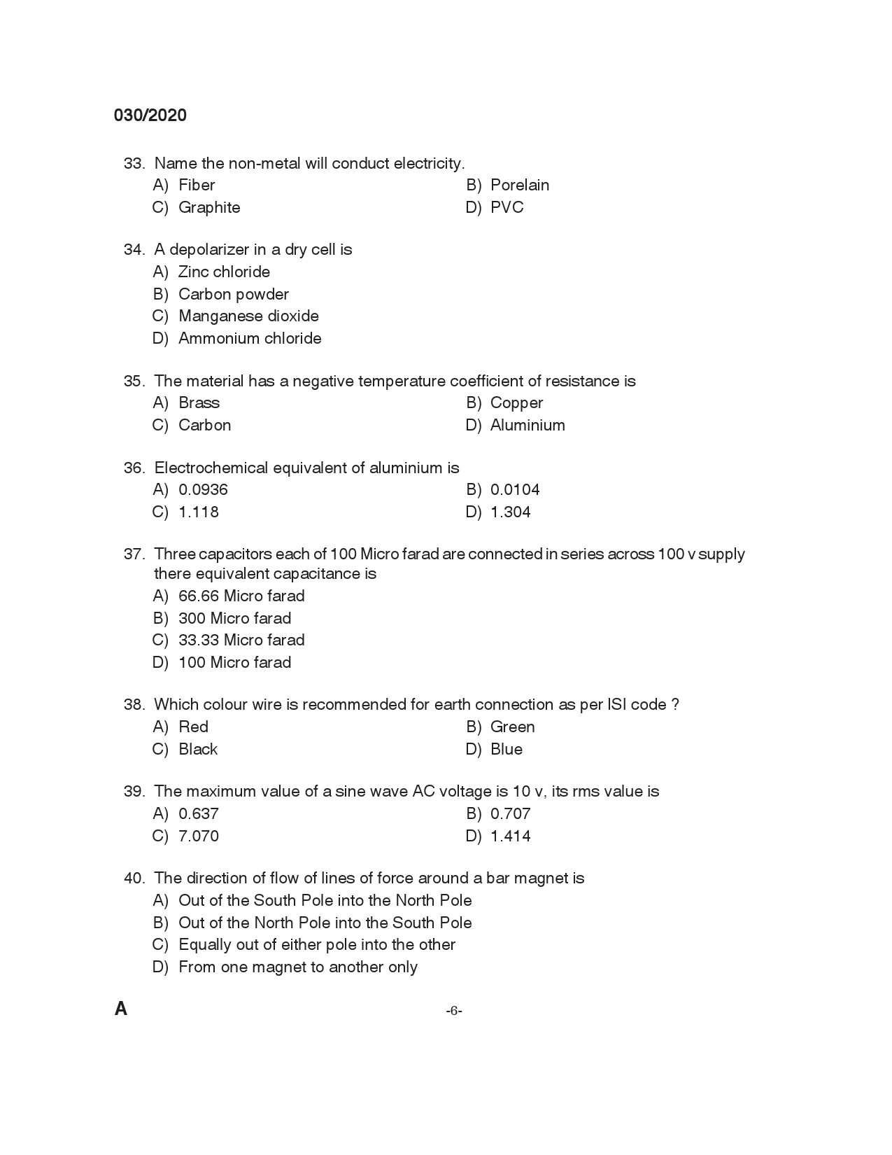 KPSC Technician Grade II Electrician Exam 2020 Code 0302020 5