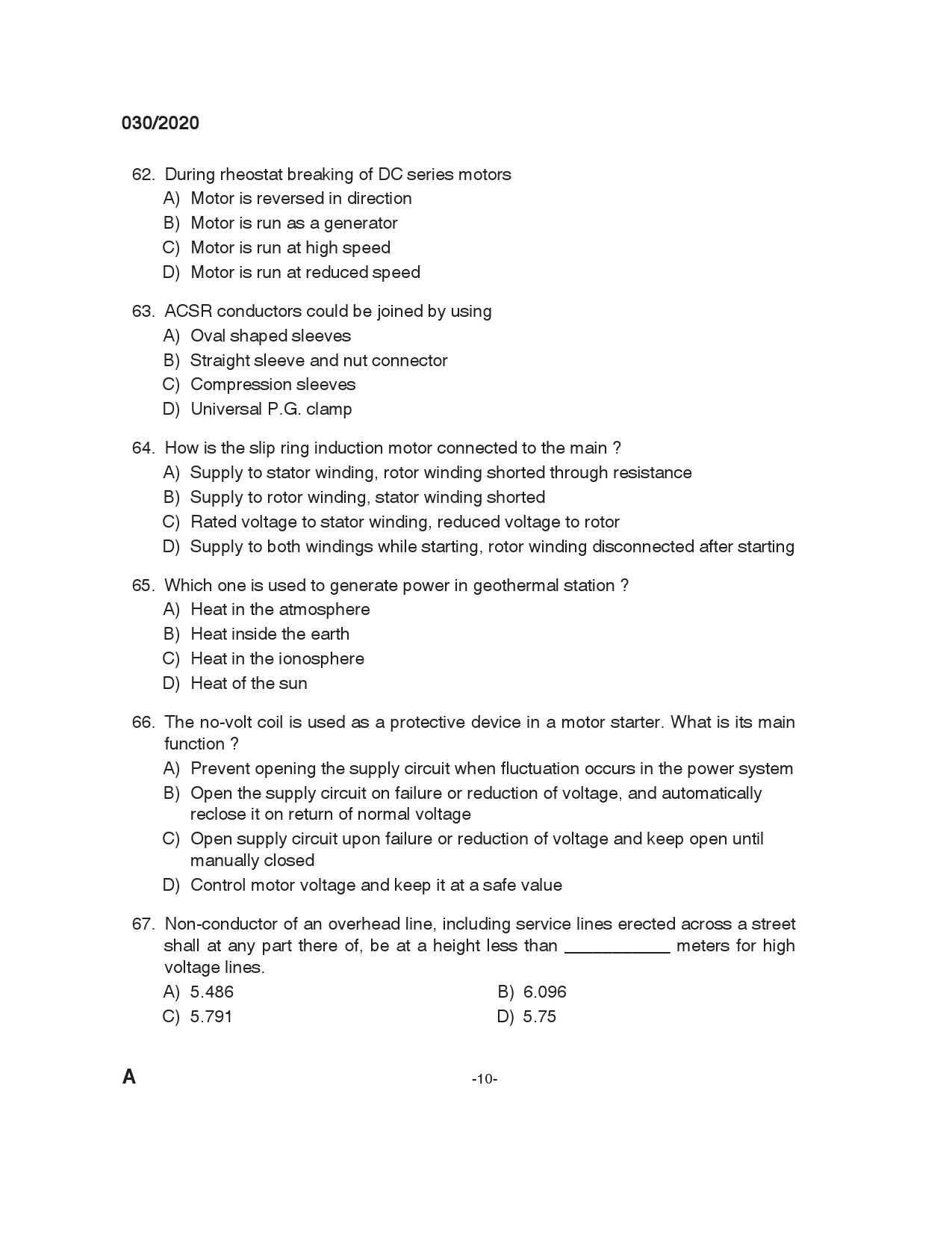 KPSC Technician Grade II Electrician Exam 2020 Code 0302020 9