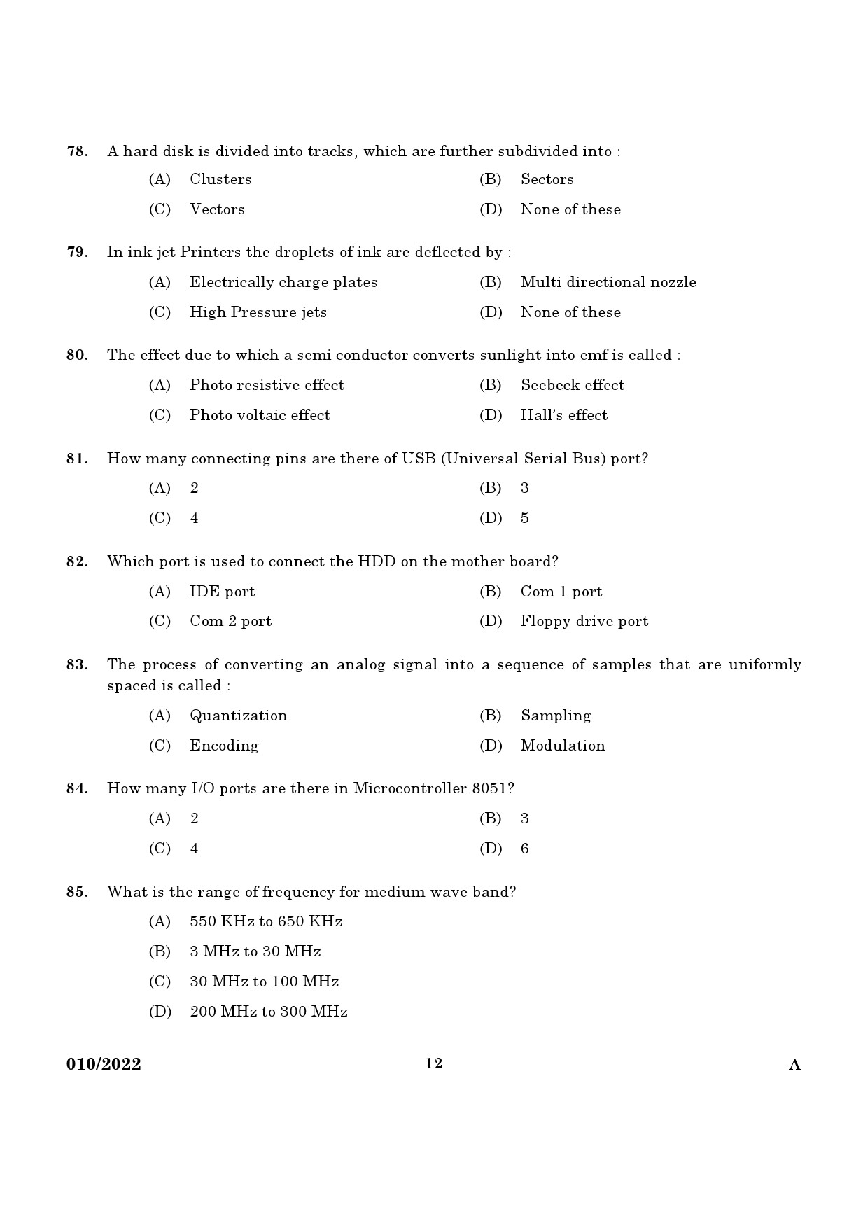 KPSC Technician Grade II Electronics Exam 2022 Code 0102022 10