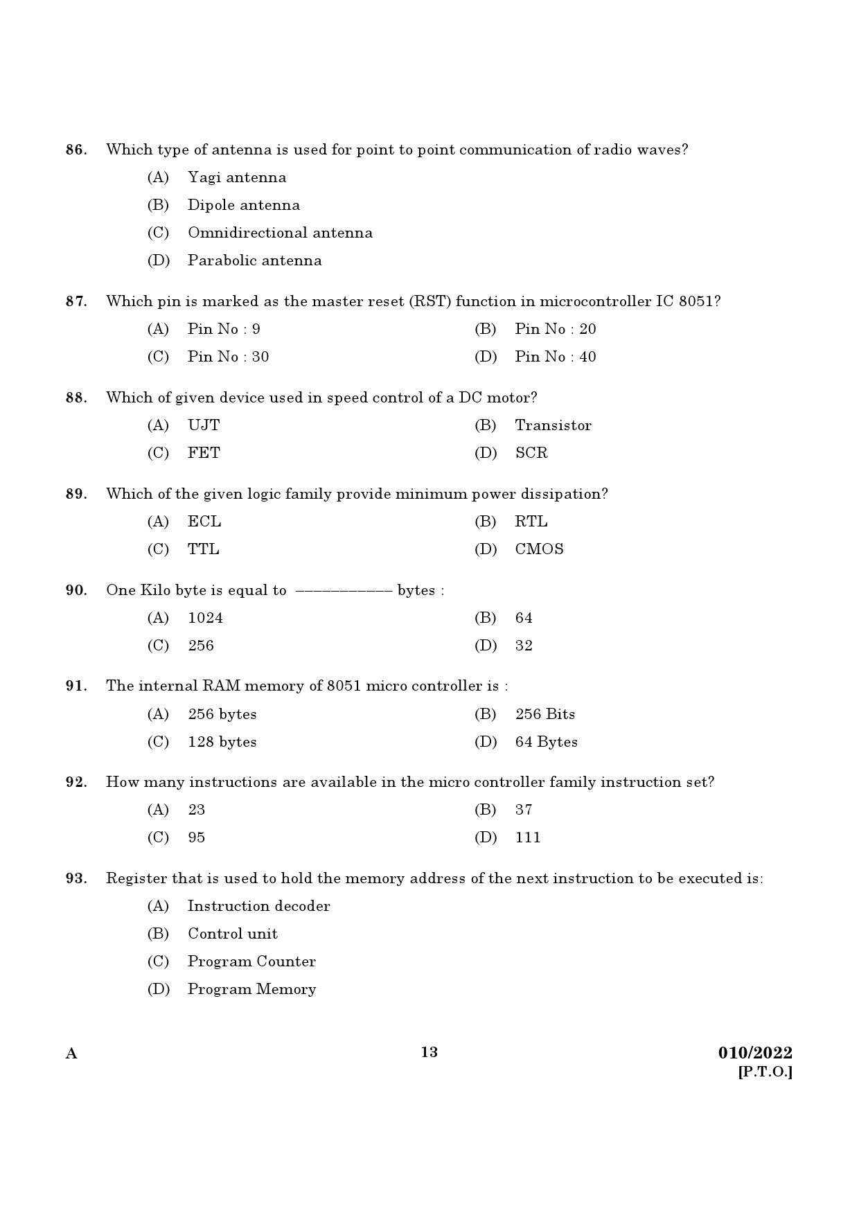 KPSC Technician Grade II Electronics Exam 2022 Code 0102022 11