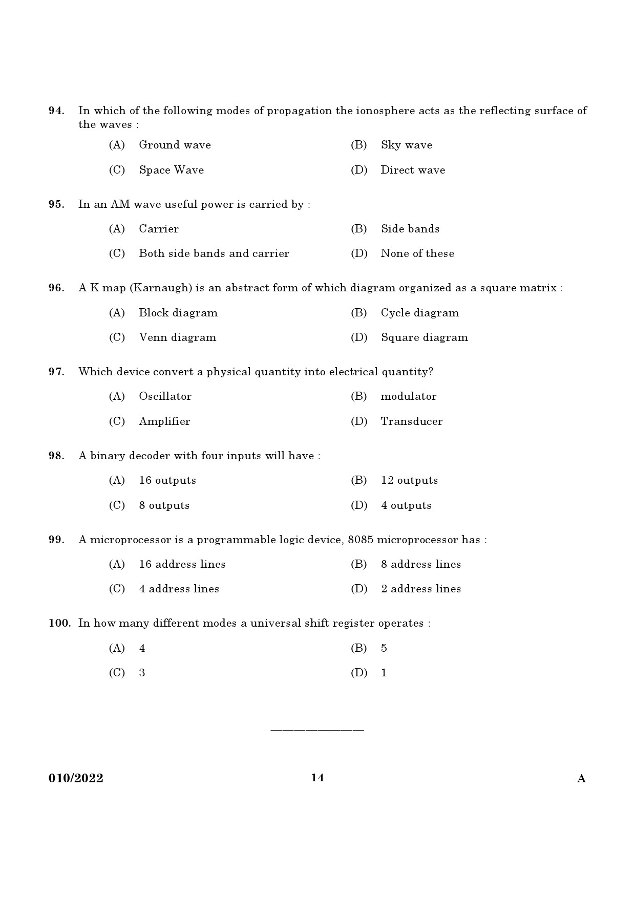 KPSC Technician Grade II Electronics Exam 2022 Code 0102022 12