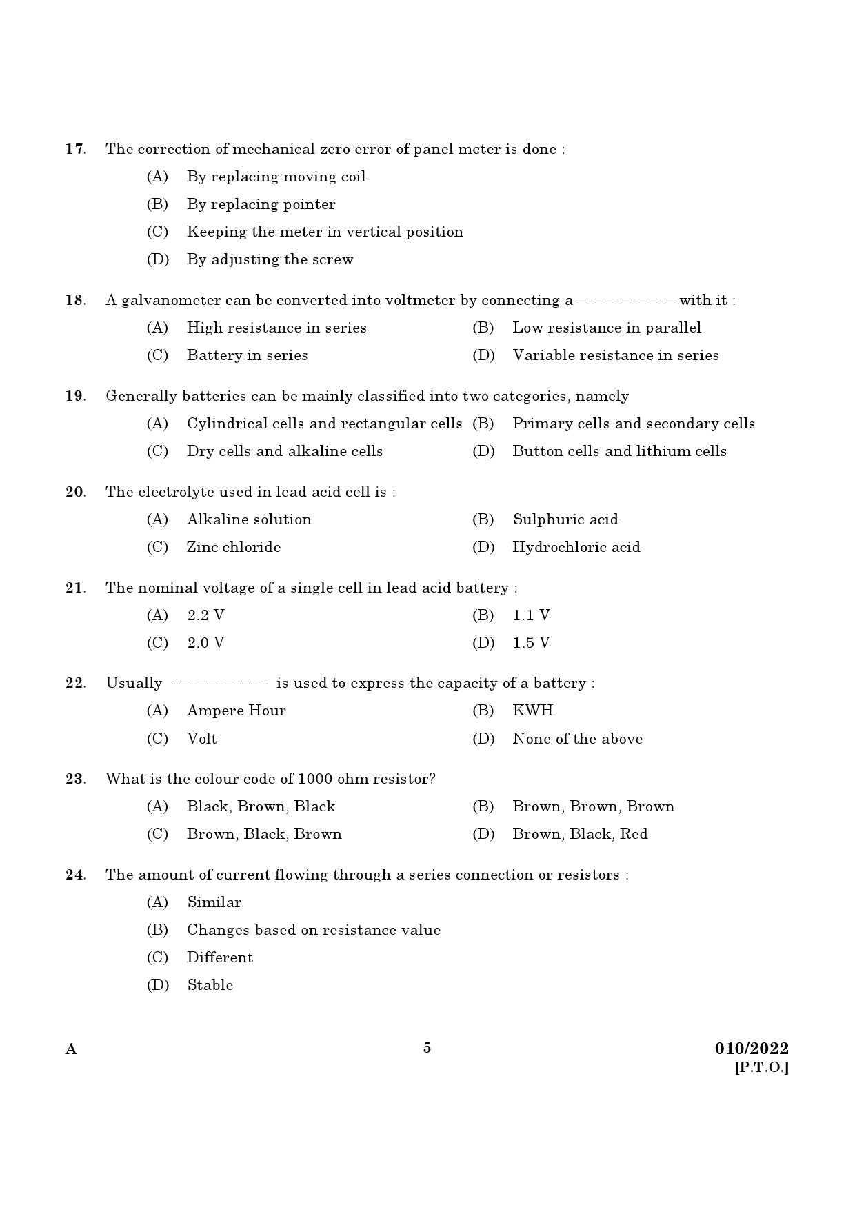 KPSC Technician Grade II Electronics Exam 2022 Code 0102022 3