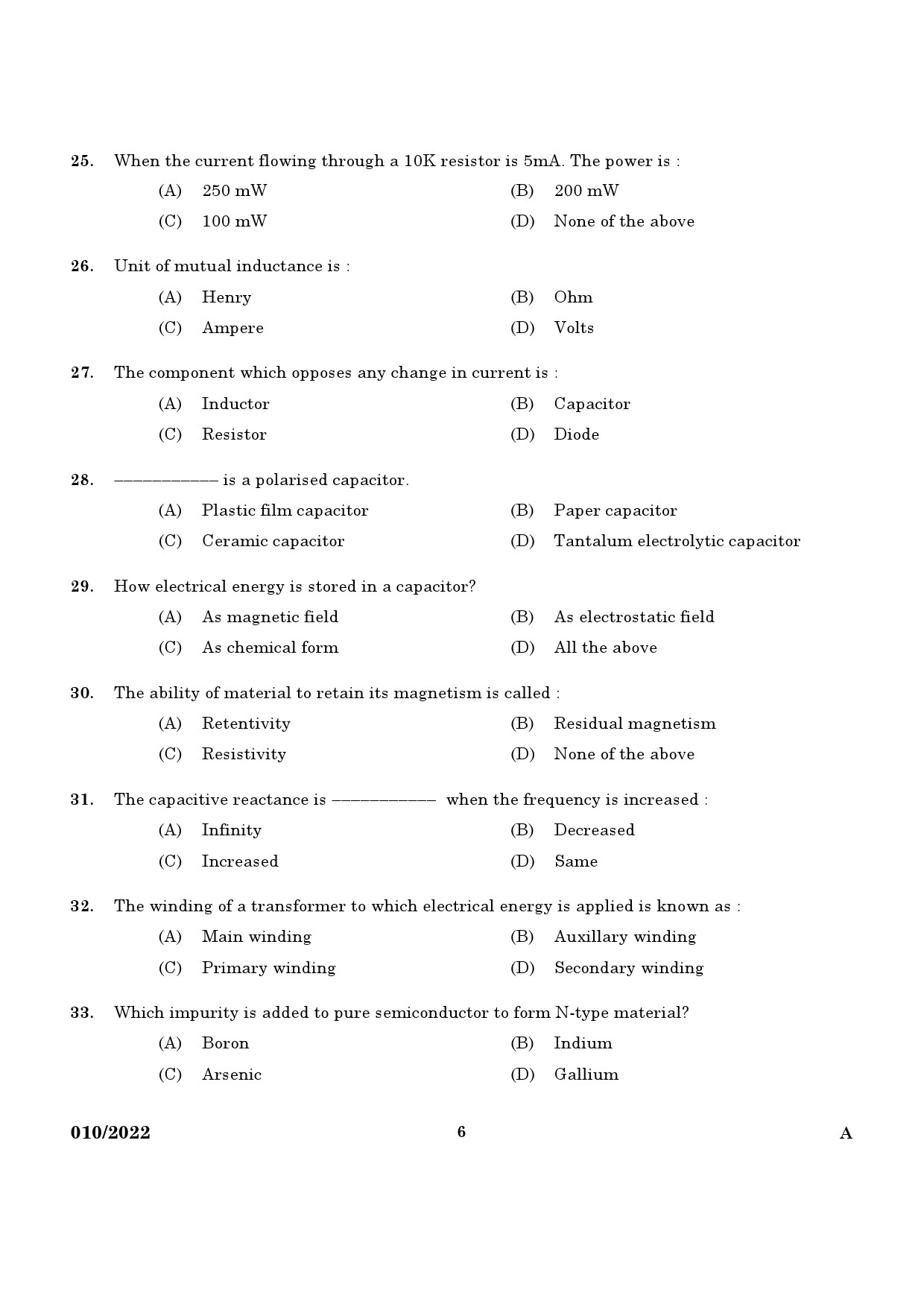 KPSC Technician Grade II Electronics Exam 2022 Code 0102022 4