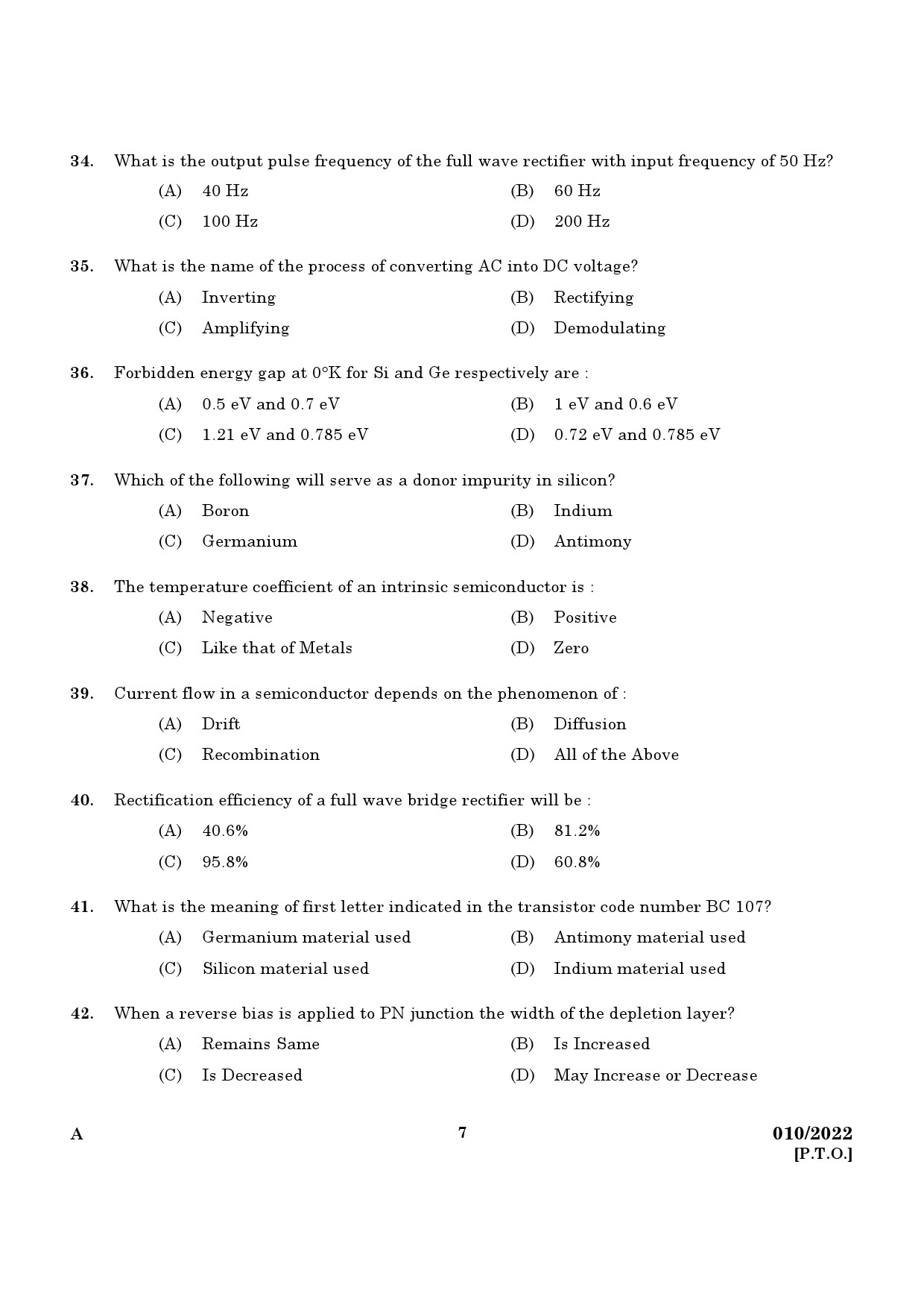 KPSC Technician Grade II Electronics Exam 2022 Code 0102022 5