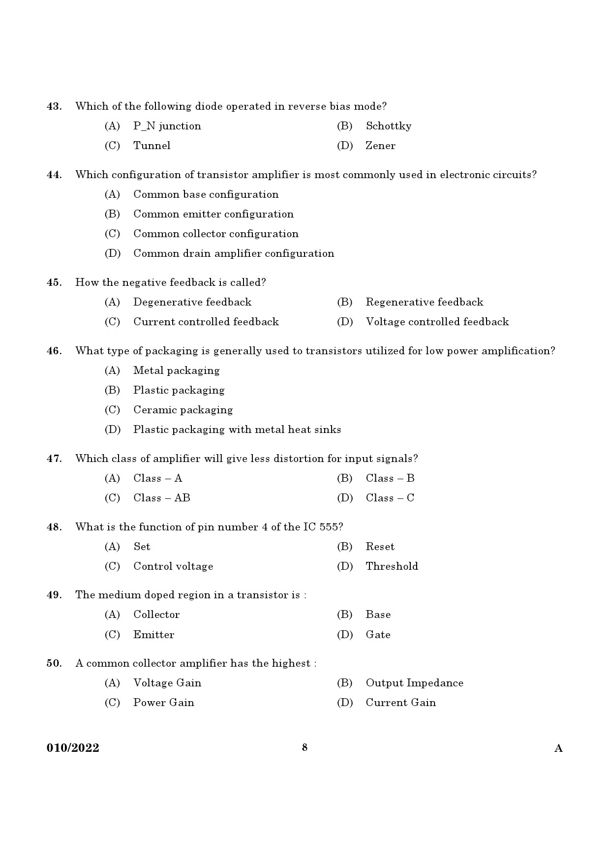 KPSC Technician Grade II Electronics Exam 2022 Code 0102022 6