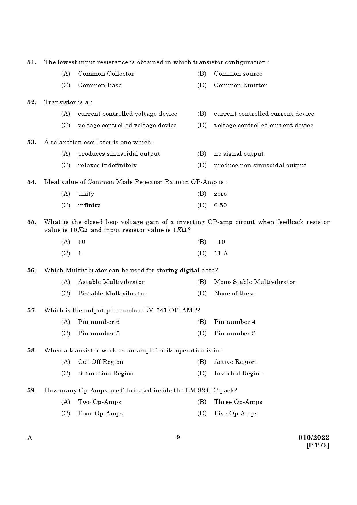 KPSC Technician Grade II Electronics Exam 2022 Code 0102022 7