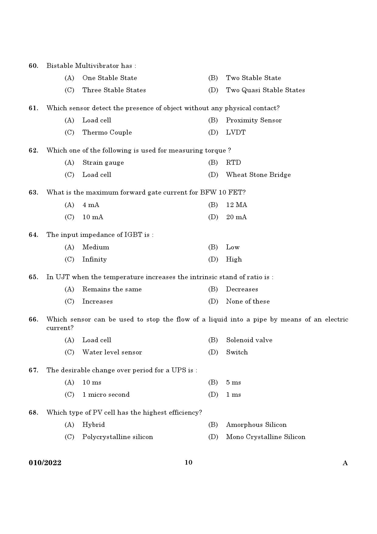 KPSC Technician Grade II Electronics Exam 2022 Code 0102022 8