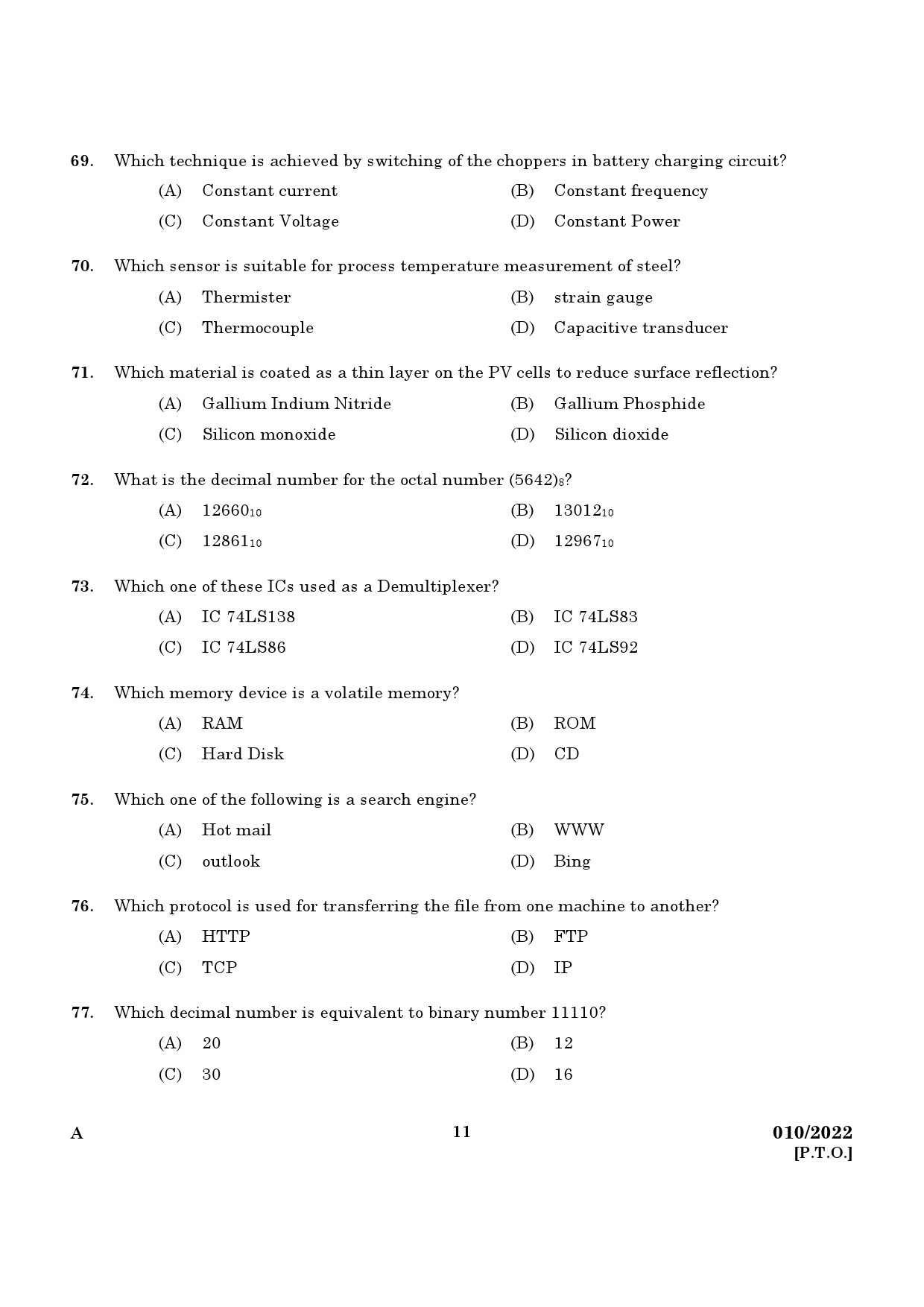 KPSC Technician Grade II Electronics Exam 2022 Code 0102022 9