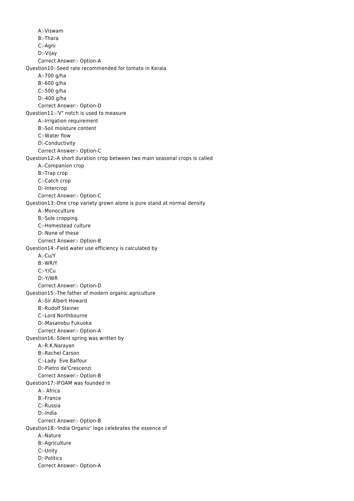 KPSC Specialist Soil Science and Conservation Exam 2019 Code 562019OL 2