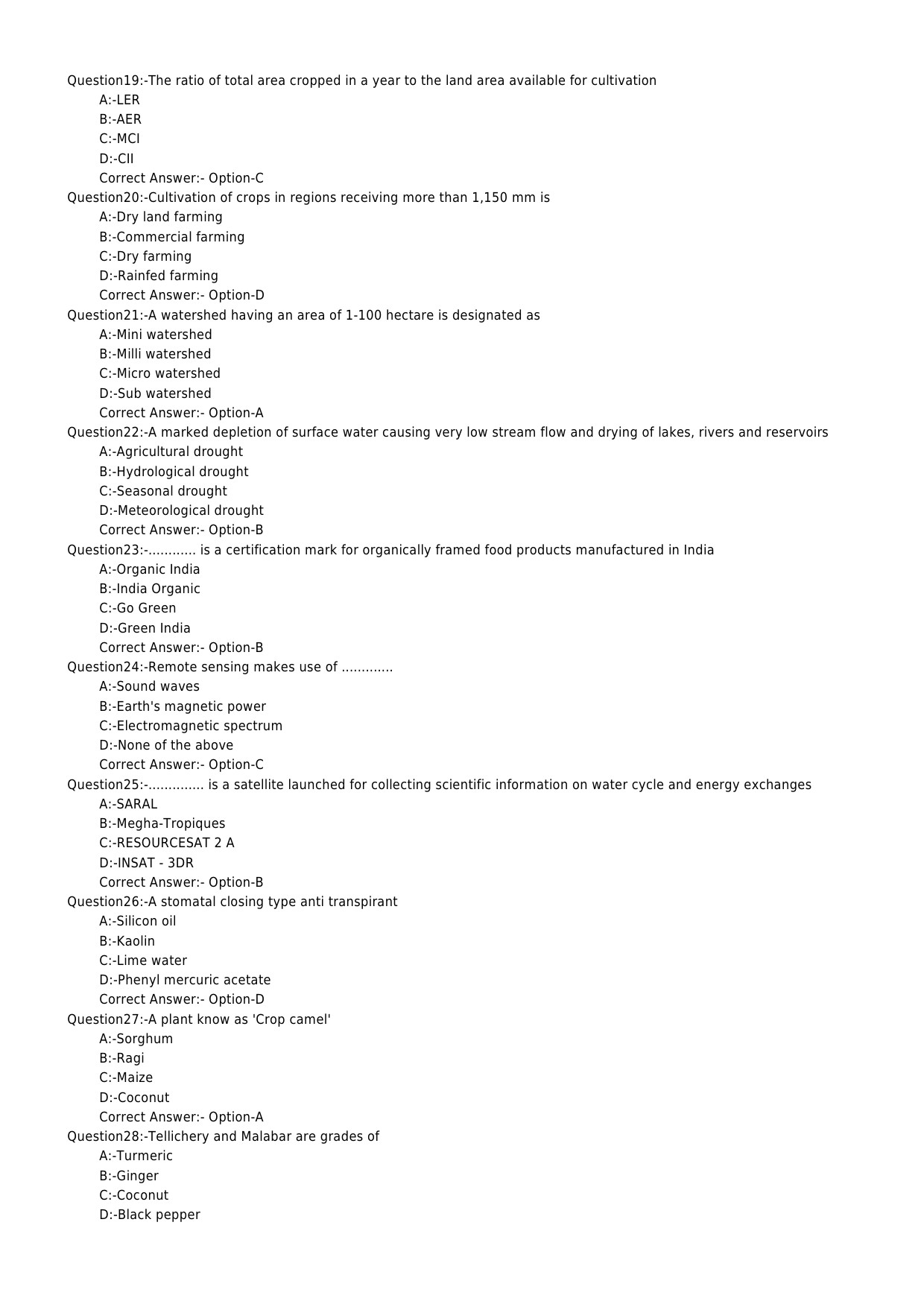 KPSC Specialist Soil Science and Conservation Exam 2019 Code 562019OL 3