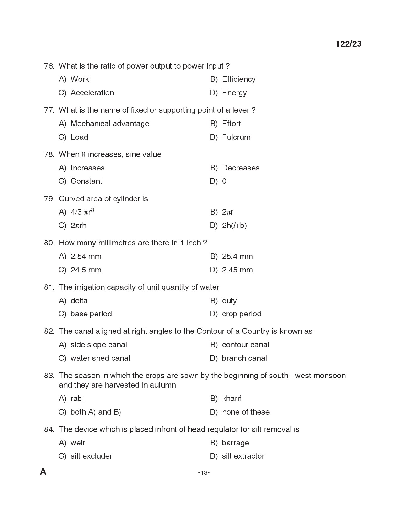 KPSC Tracer Civil in Public Works Exam 2023 Code 1222023 12