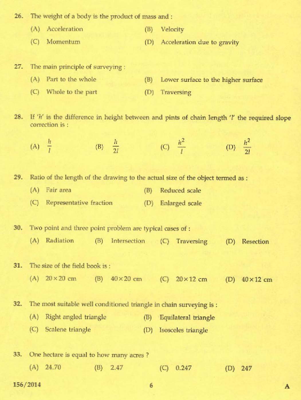 KPSC Tracer Exam 2014 Code 1562014 4