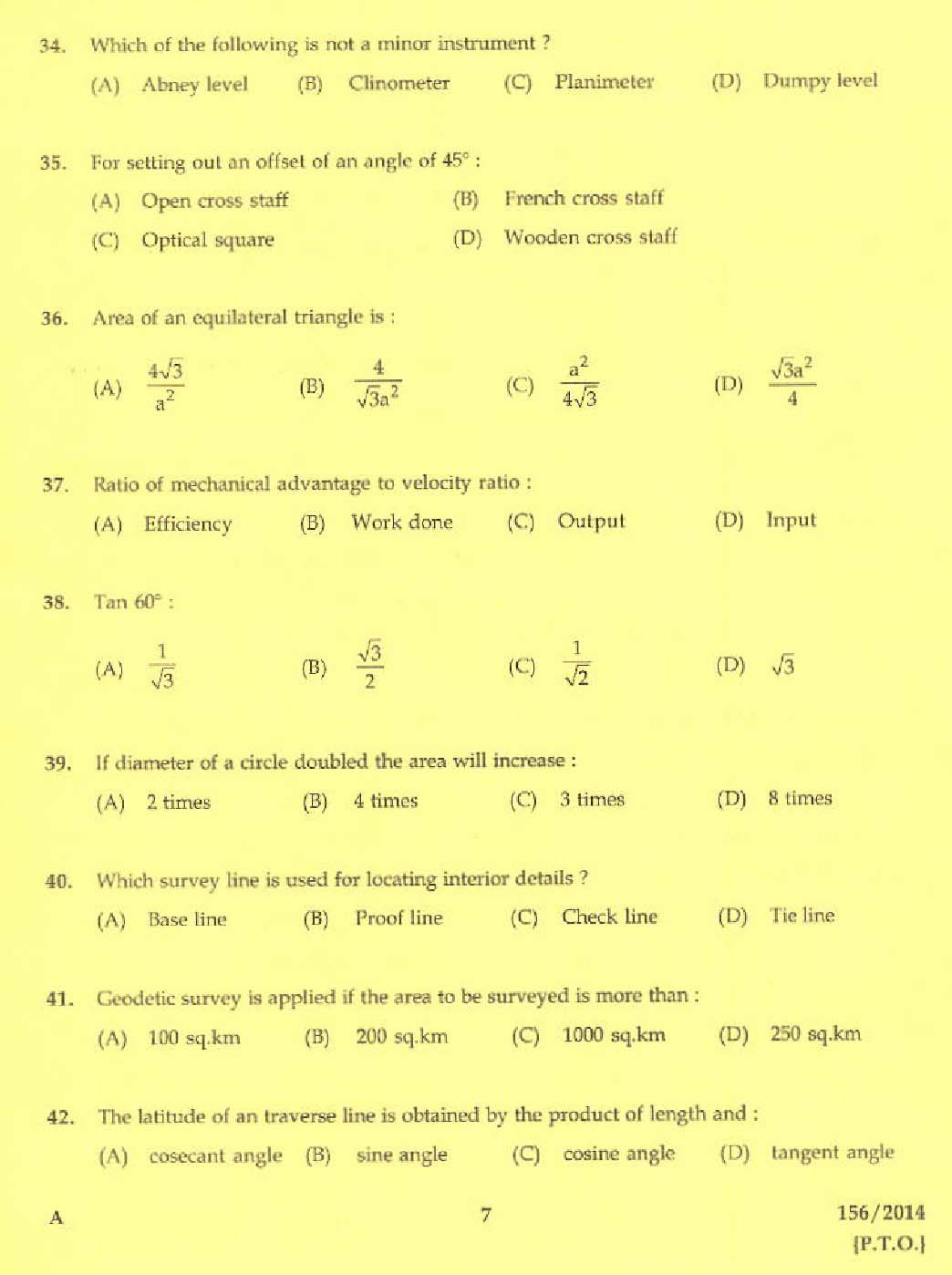 KPSC Tracer Exam 2014 Code 1562014 5