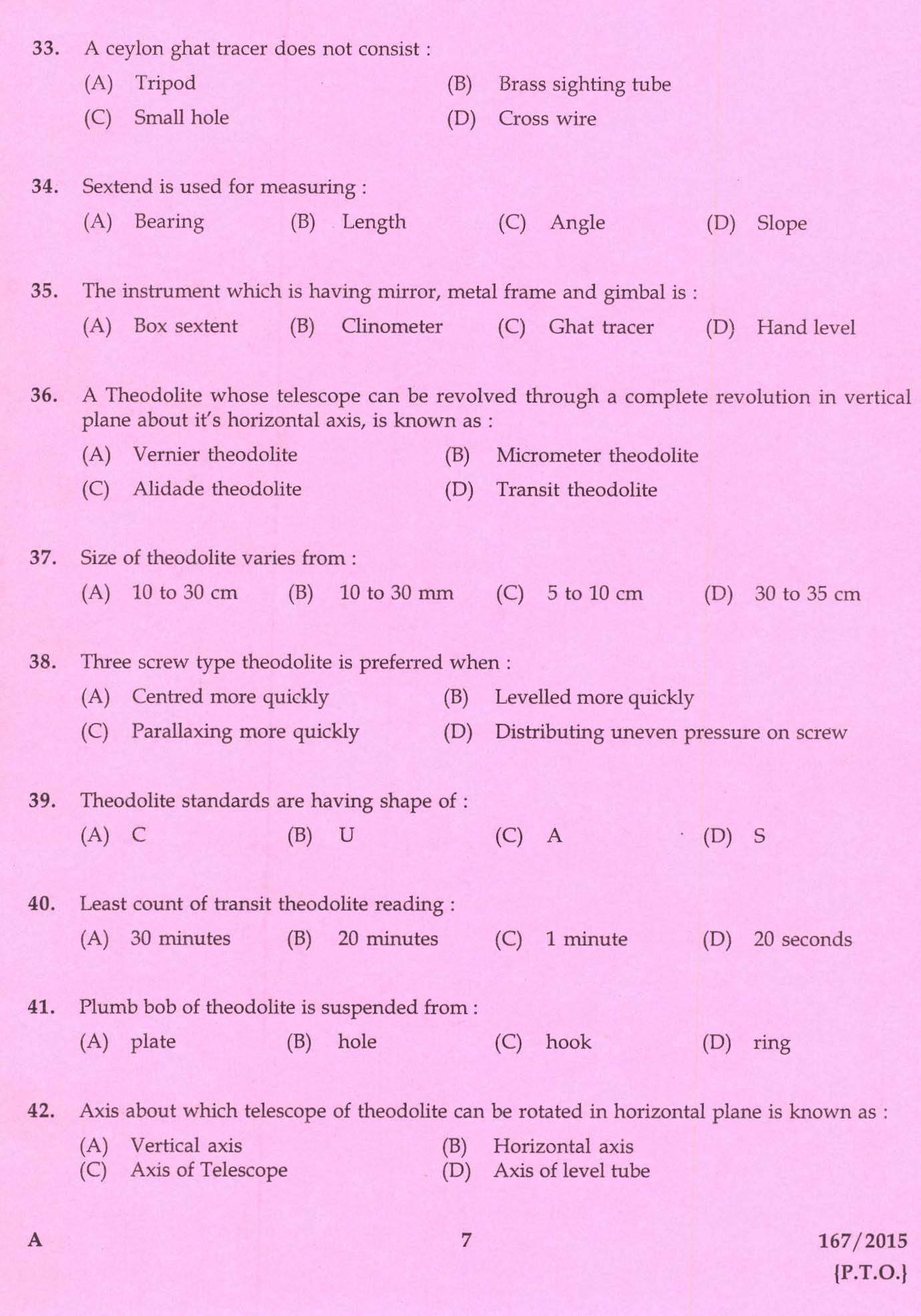 KPSC Tracer Exam 2015 Code 1672015 3