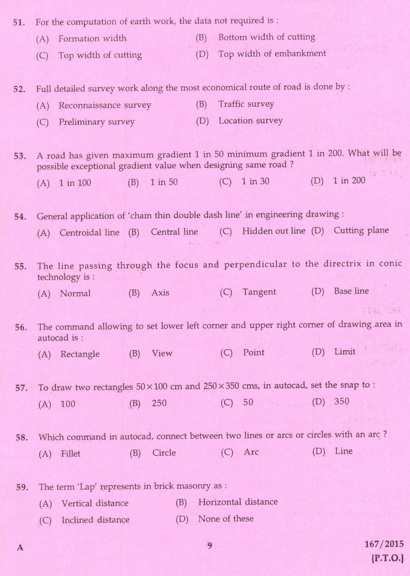 KPSC Tracer Exam 2015 Code 1672015 5