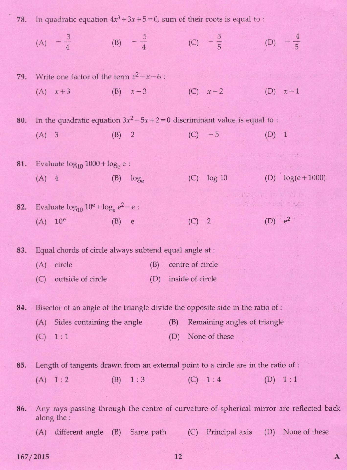 KPSC Tracer Exam 2015 Code 1672015 8